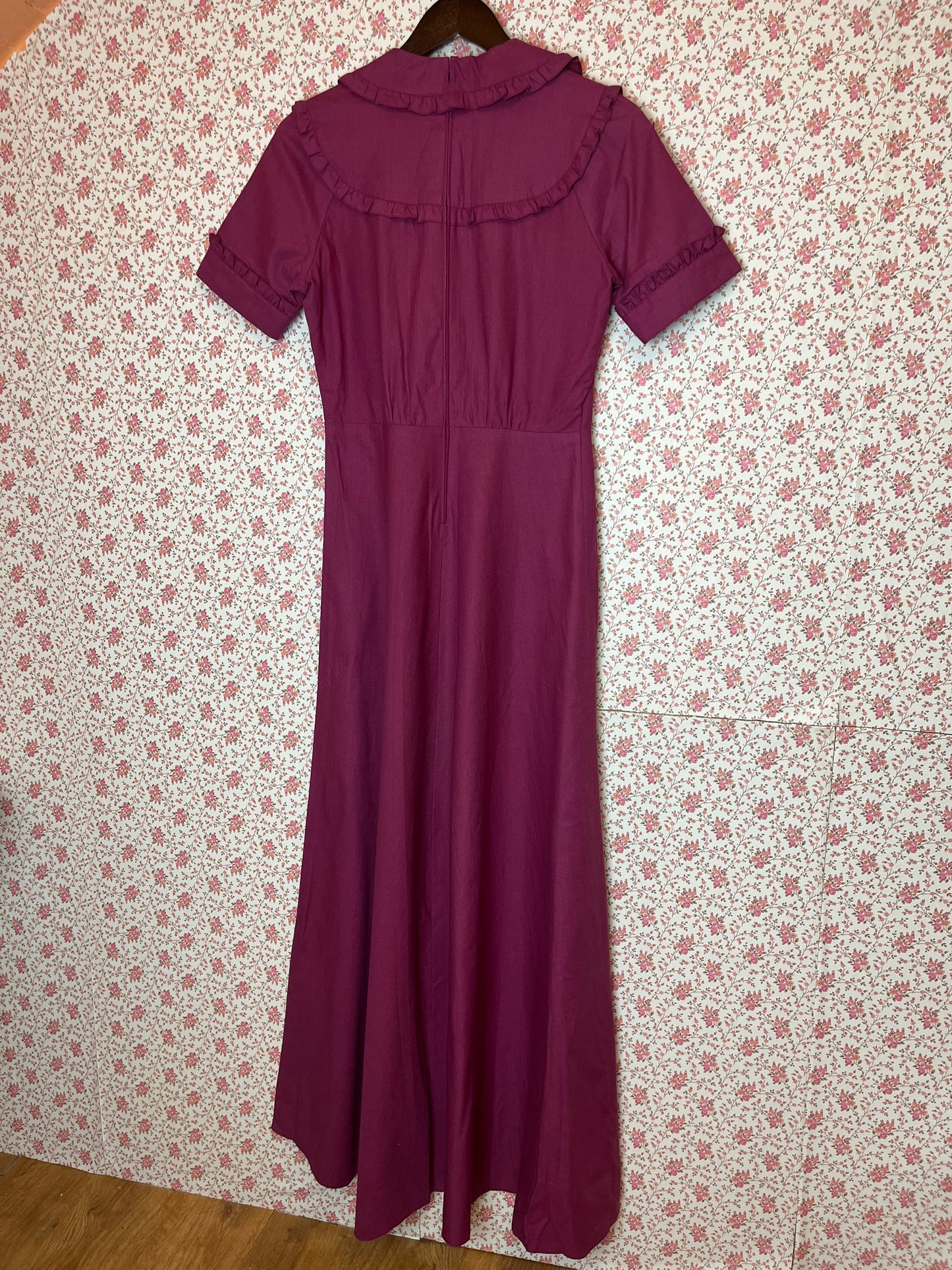 Vintage 1970s Deep Magenta Collared Prairie Dress