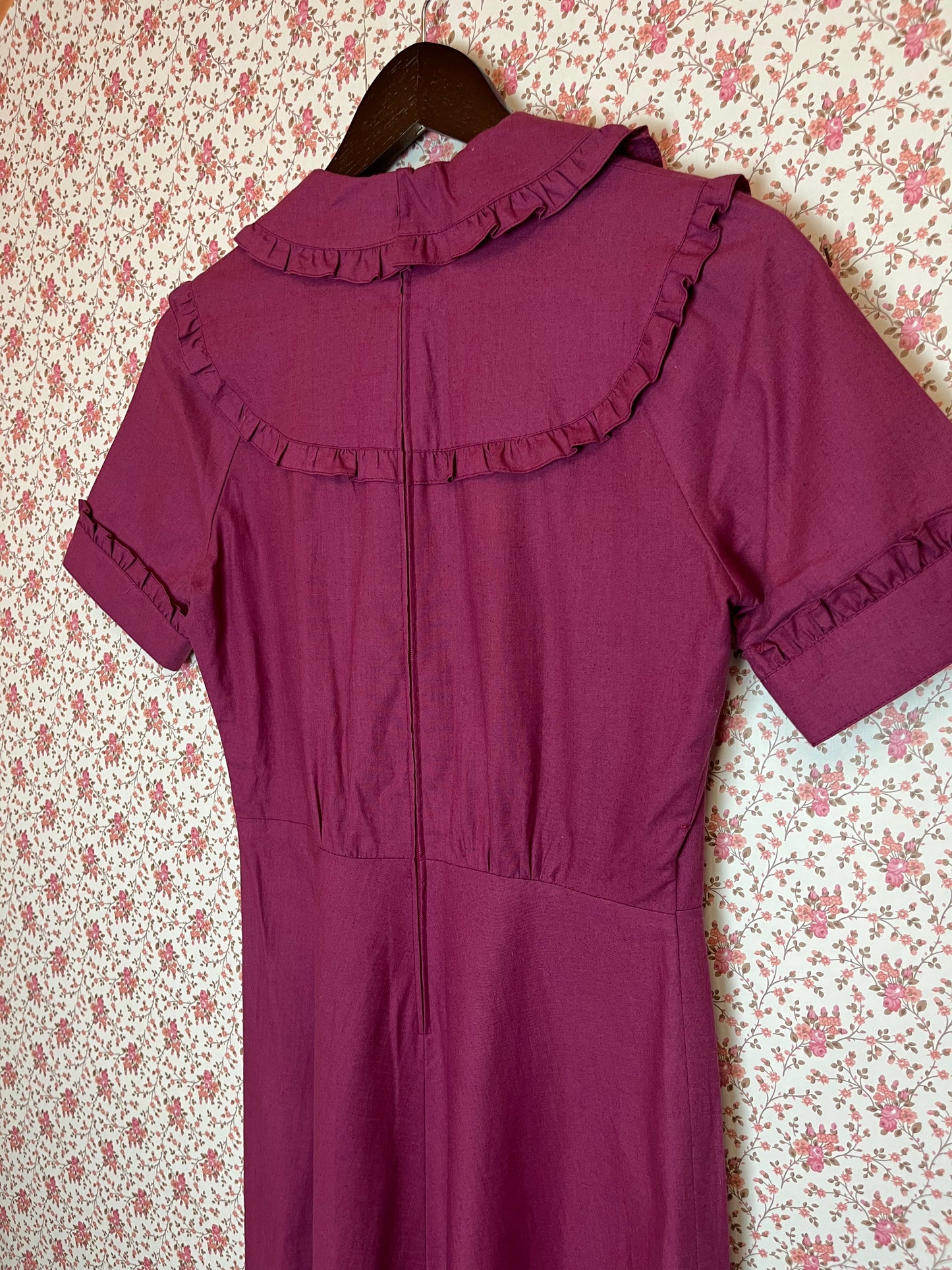 Vintage 1970s Deep Magenta Collared Prairie Dress