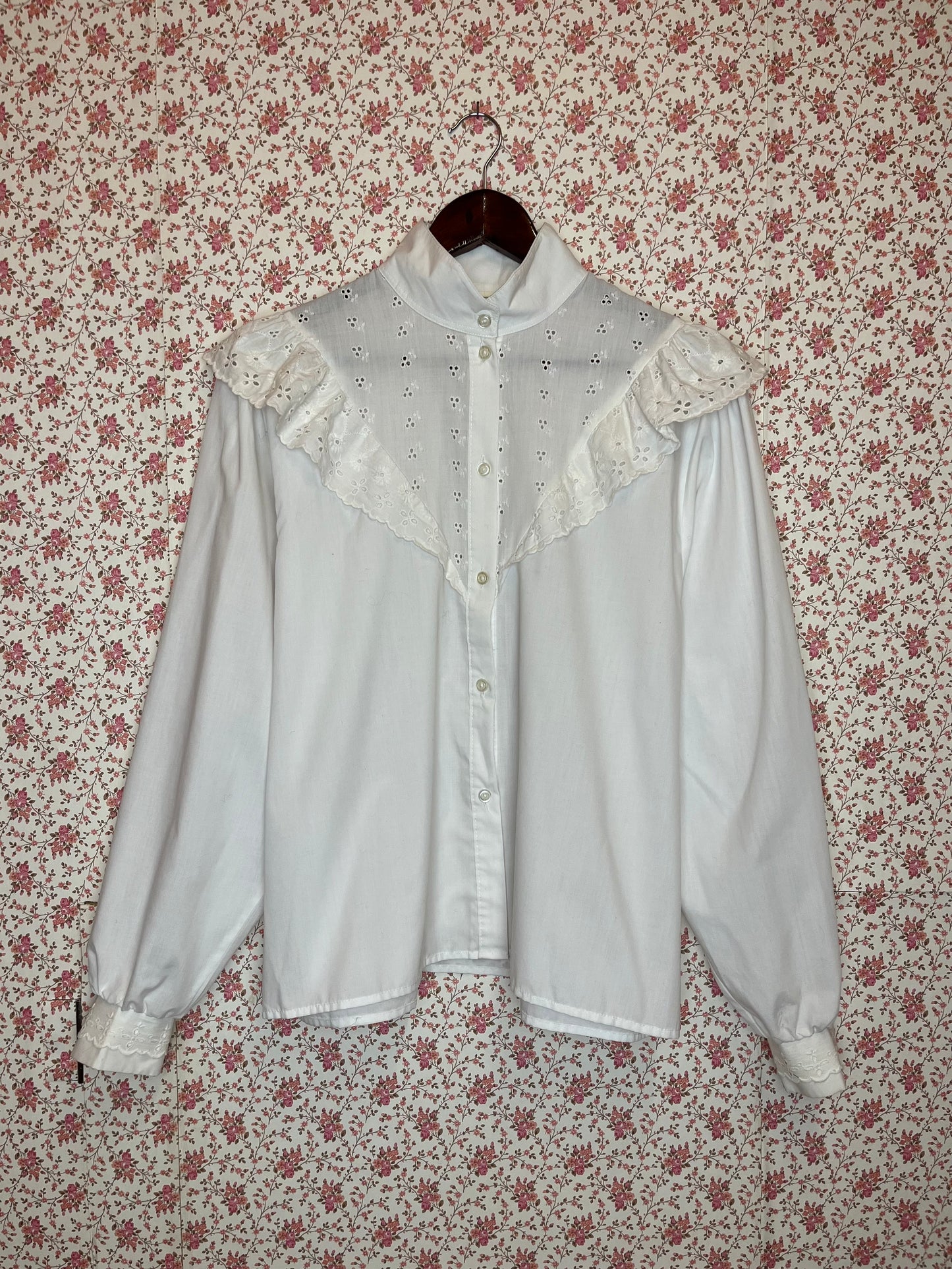 Vintage Broderie Anglaise Yoke Frill White Shirt