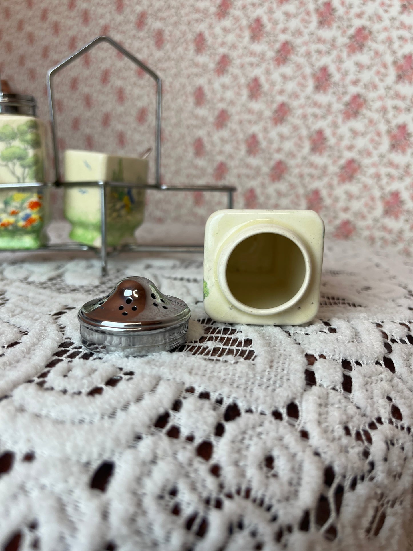 Vintage 1930s Burslem Porcelain Hand Painted Cruet Set