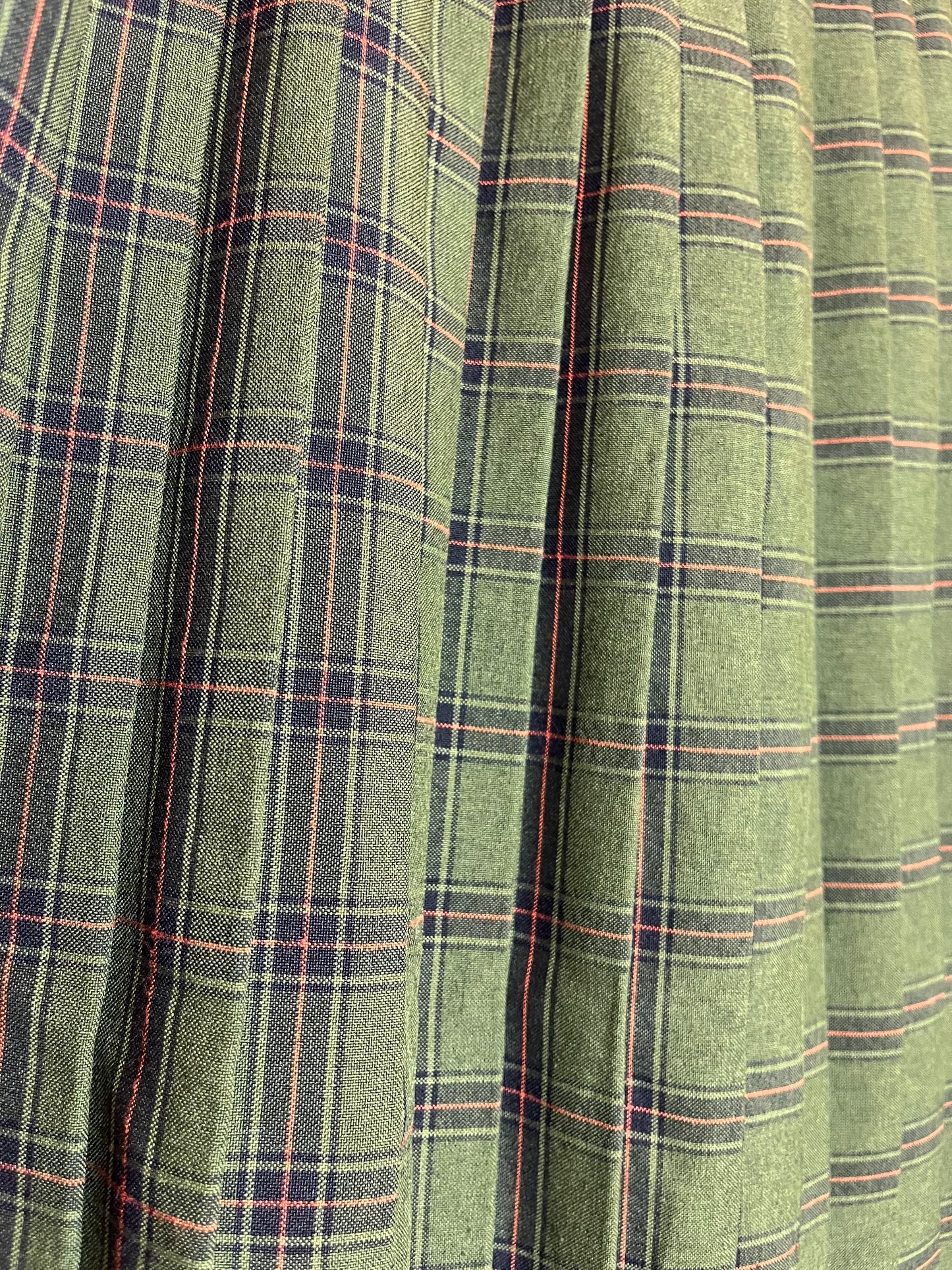 Vintage 1970s Green Checked Pleated Midi Skirt