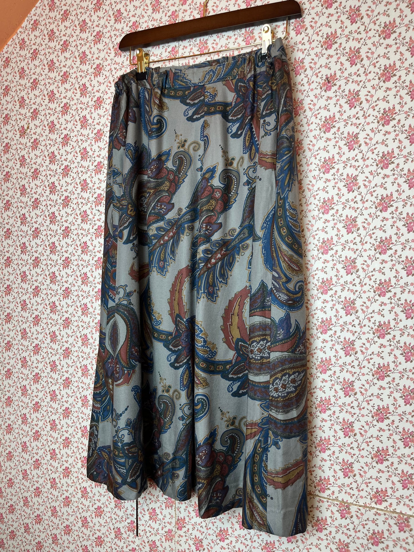 Vintage 1980s Jaeger Paisley Printed Midi Skirt