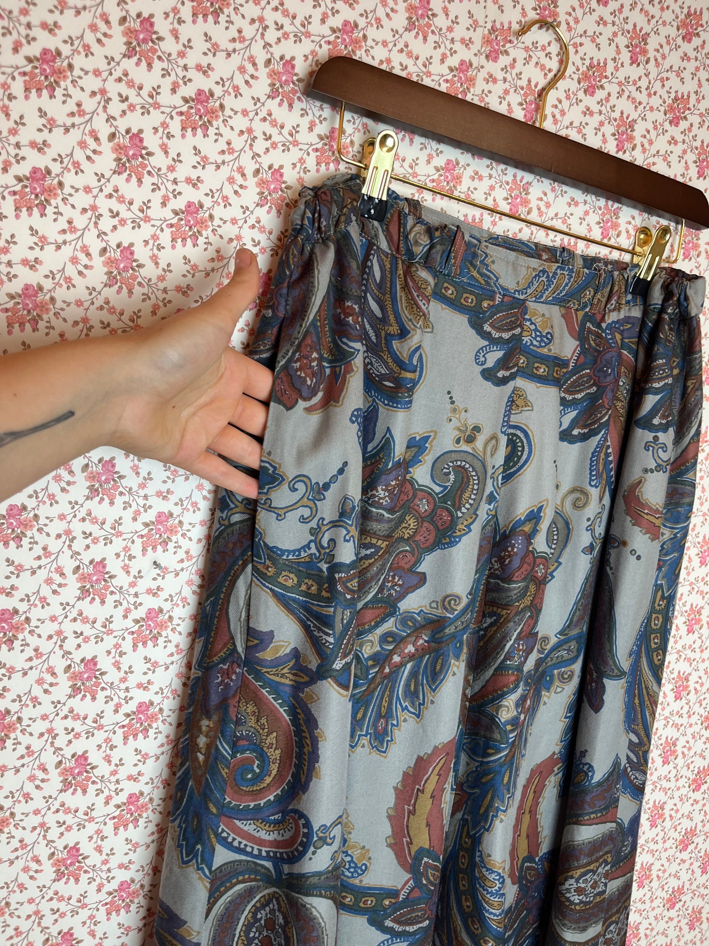 Vintage 1980s Jaeger Paisley Printed Midi Skirt