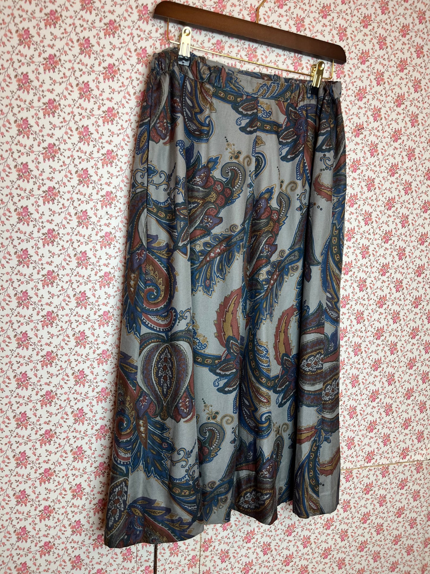 Vintage 1980s Jaeger Paisley Printed Midi Skirt