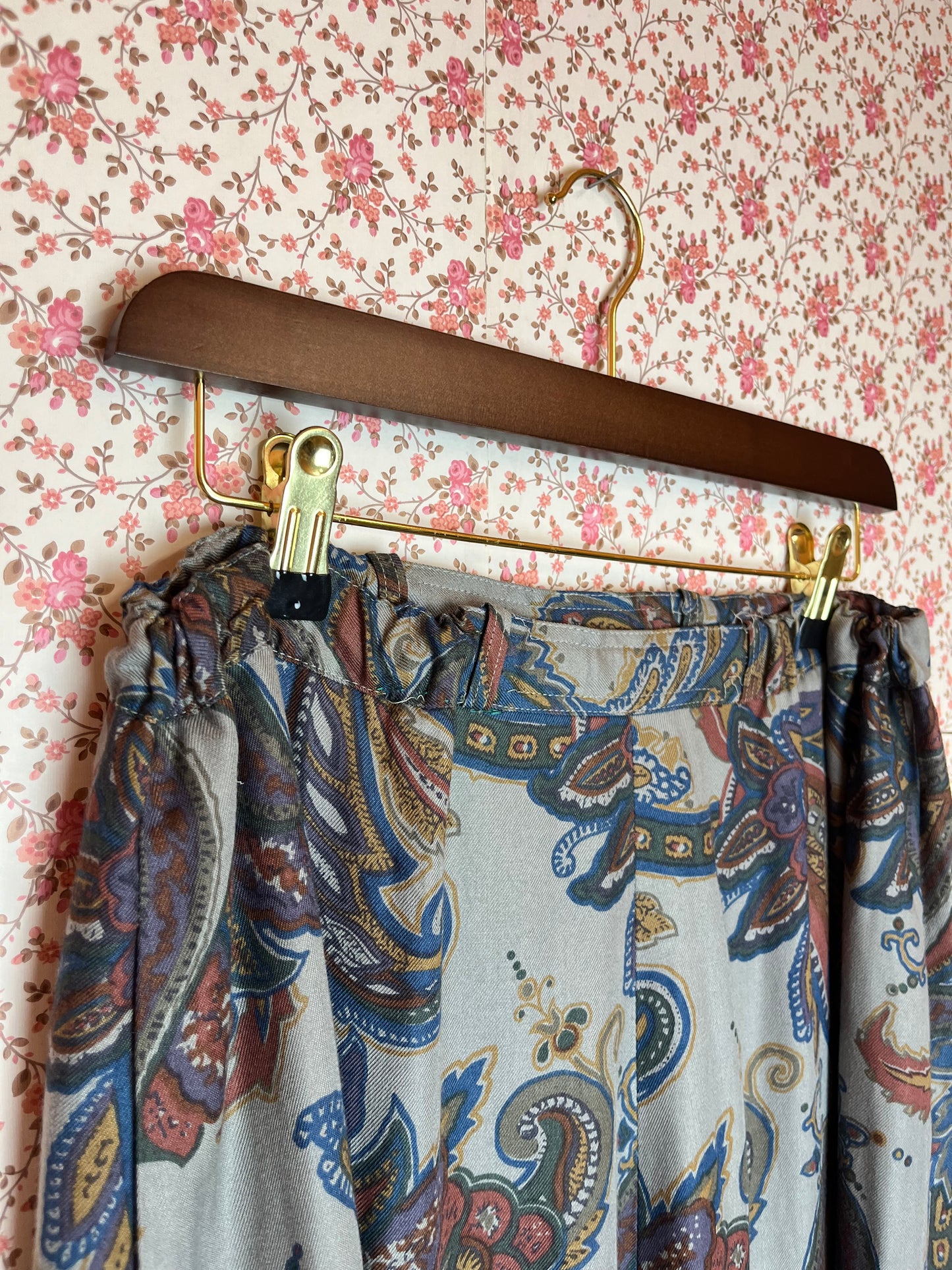 Vintage 1980s Jaeger Paisley Printed Midi Skirt