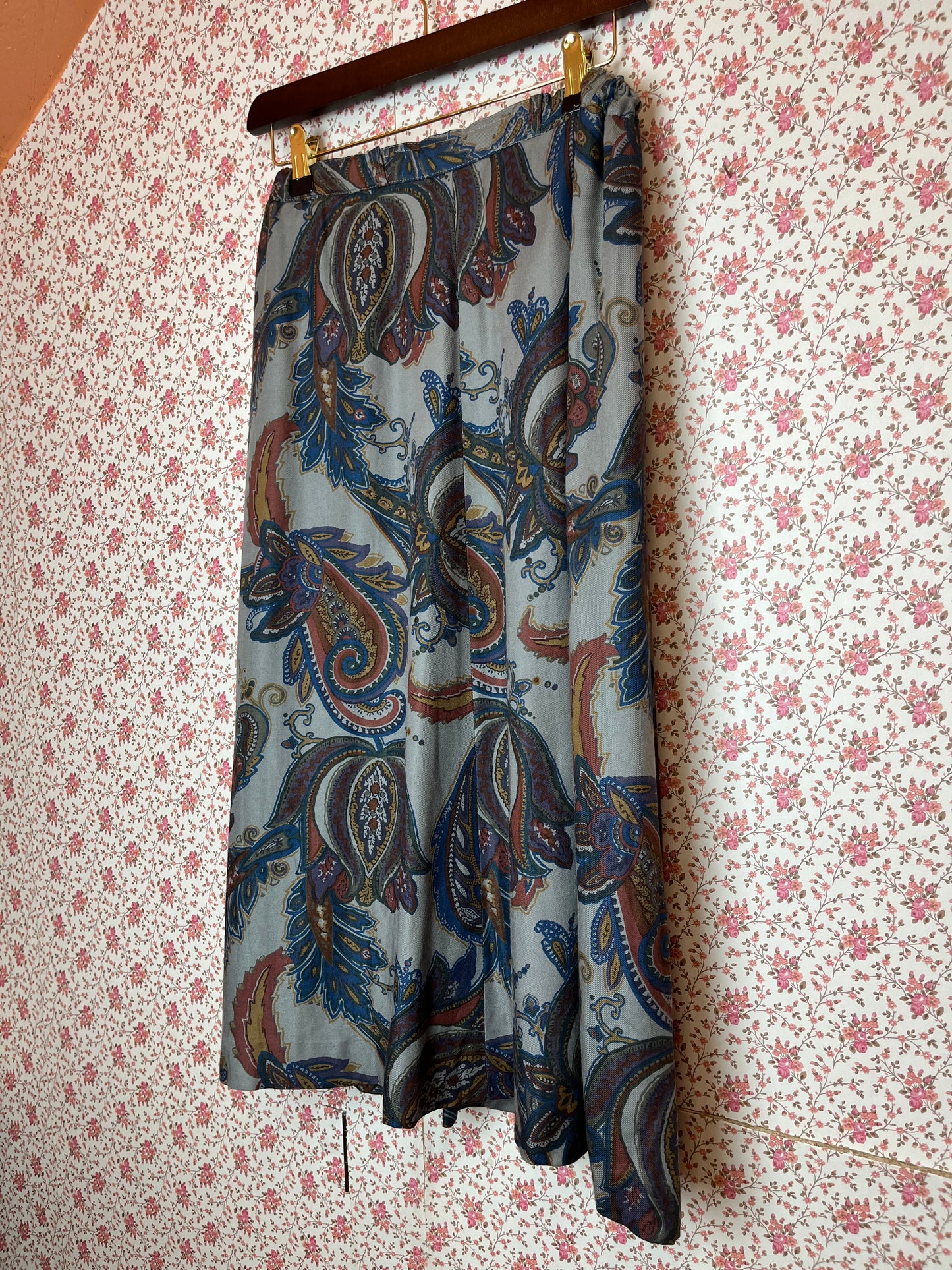 Vintage 1980s Jaeger Paisley Printed Midi Skirt