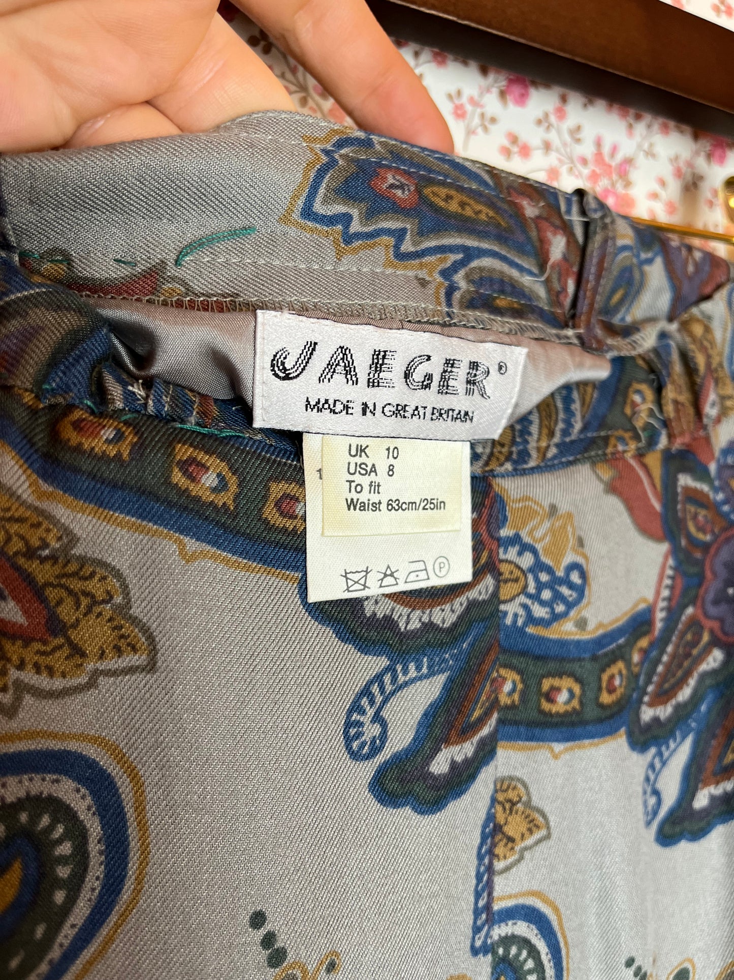 Vintage 1980s Jaeger Paisley Printed Midi Skirt