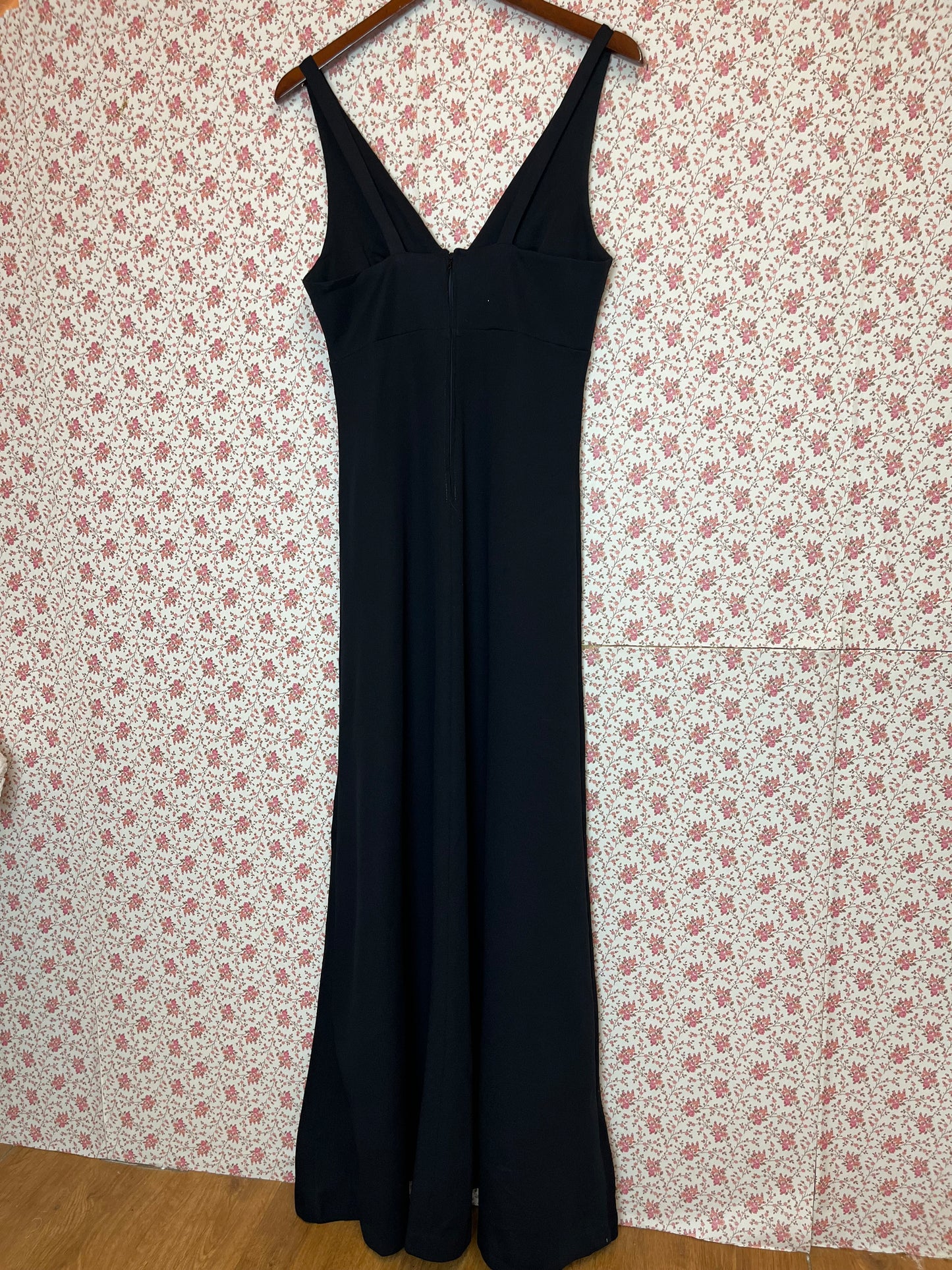 Vintage 1970s Exaggerated Collar Black Maxi Dress