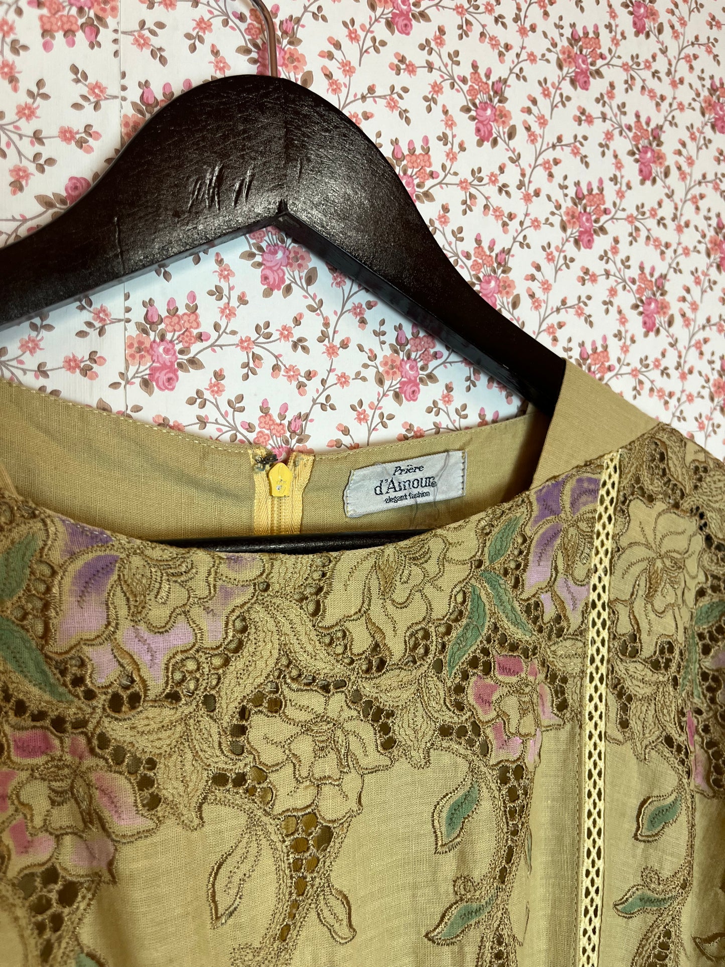 Vintage 1970s Cotton Broderie Anglaise Painted Tea Dress