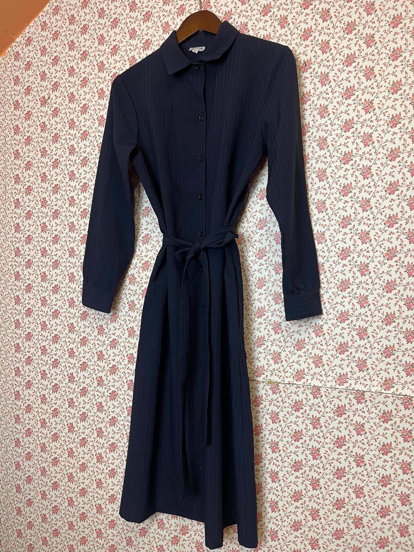 Vintage 1970s Pinstripe Shirt Waist Dress