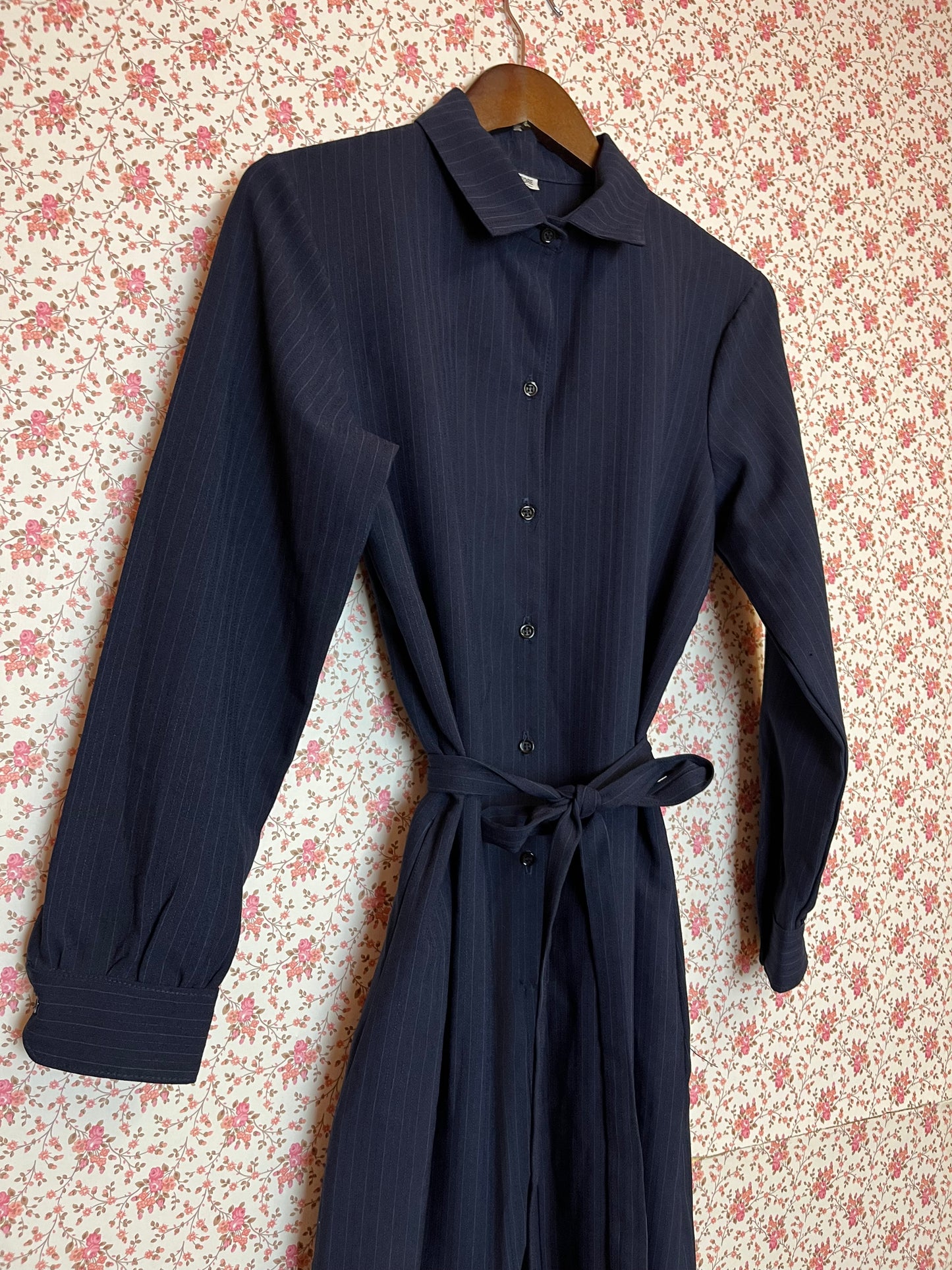 Vintage 1970s Pinstripe Shirt Waist Dress