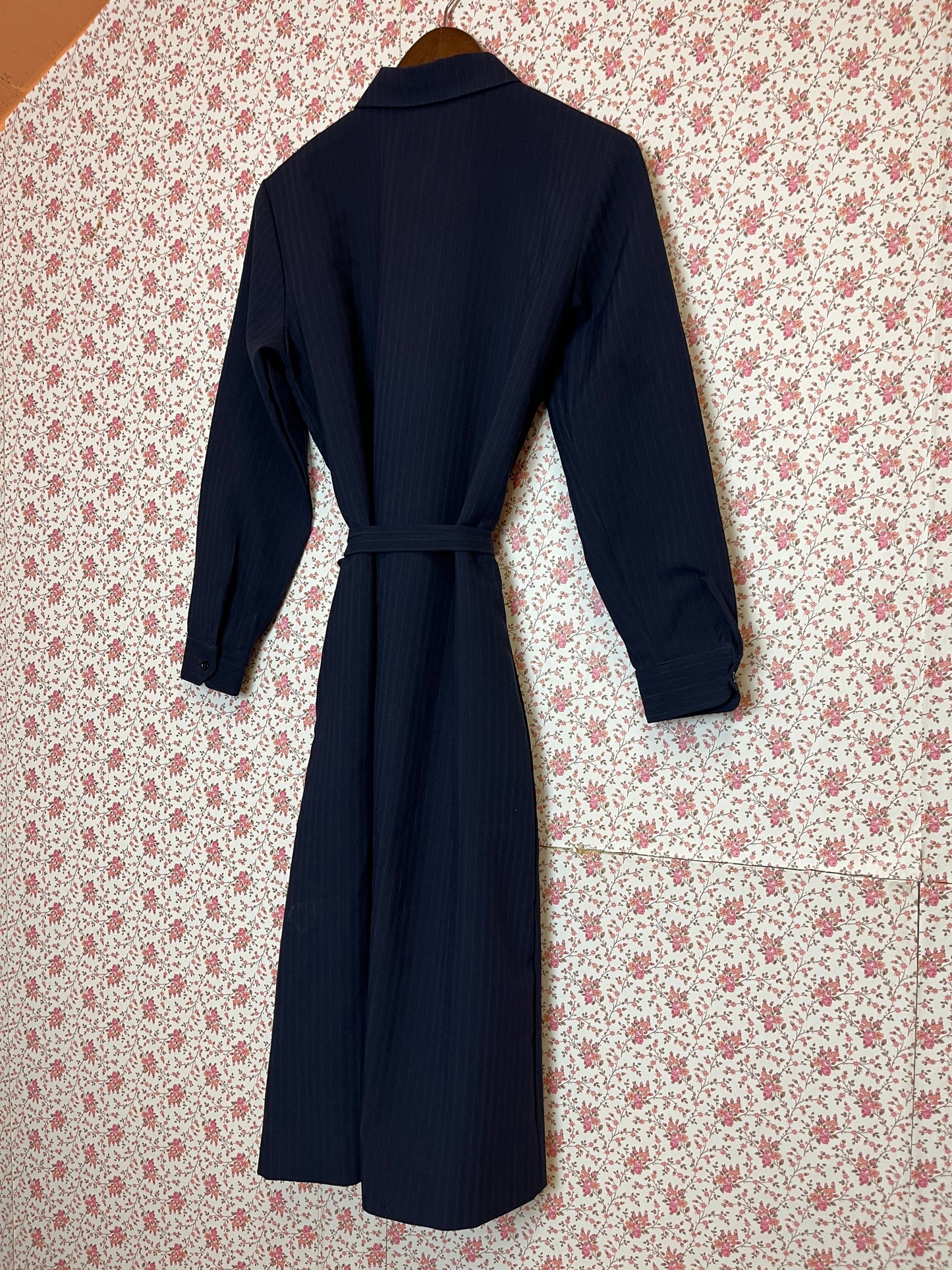 Vintage 1970s Pinstripe Shirt Waist Dress