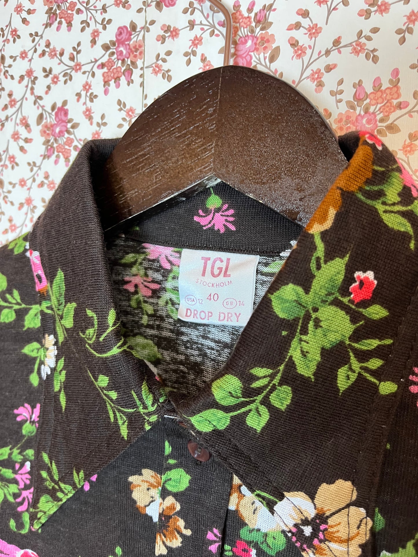 Vintage 1970s Floral & Bird Print Popover Shirt