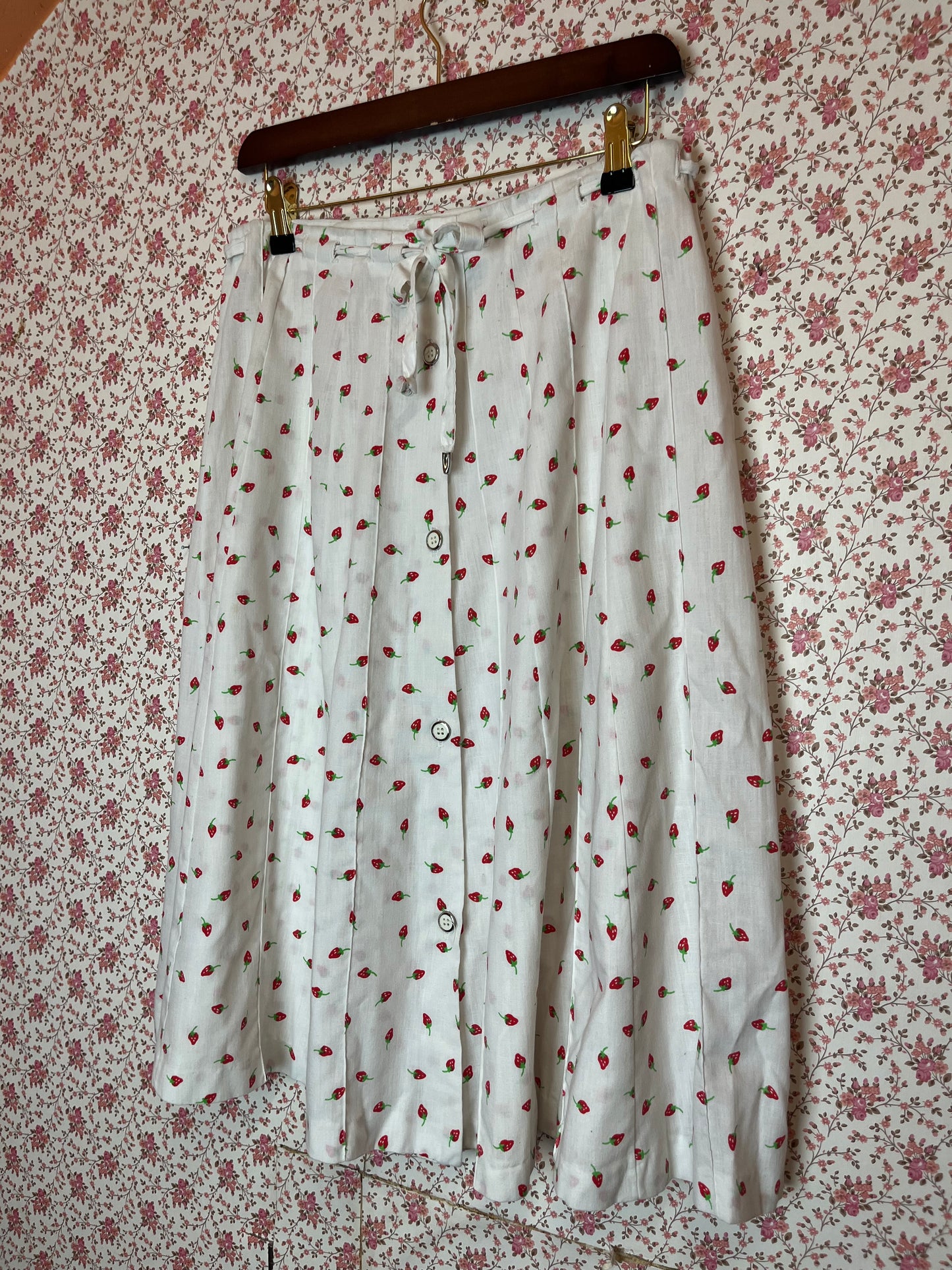 Vintage 1970s Strawberry Print Midi Skirt