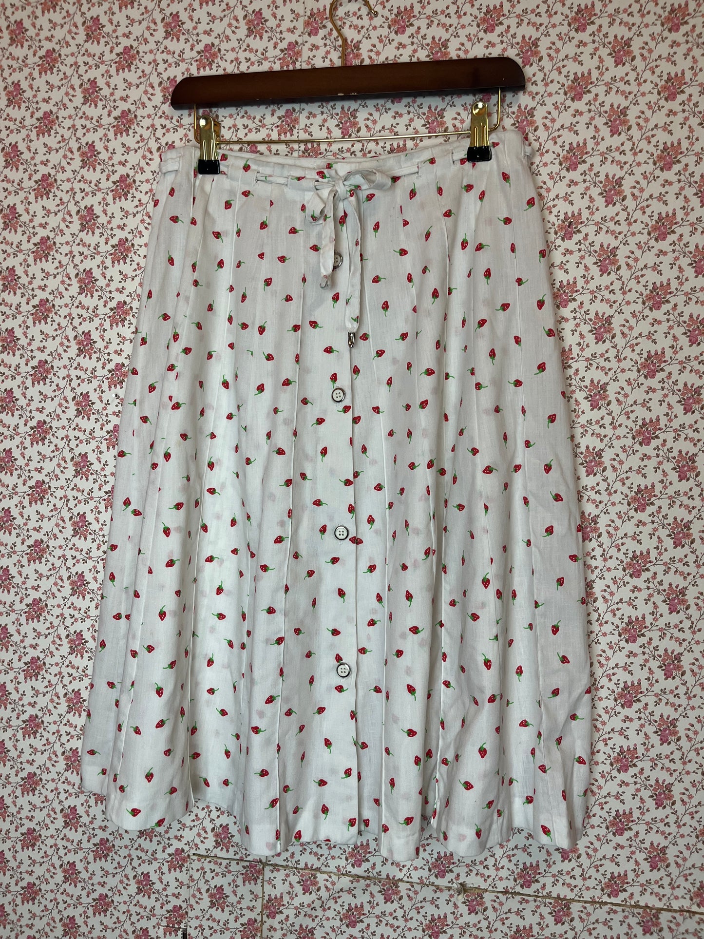 Vintage 1970s Strawberry Print Midi Skirt