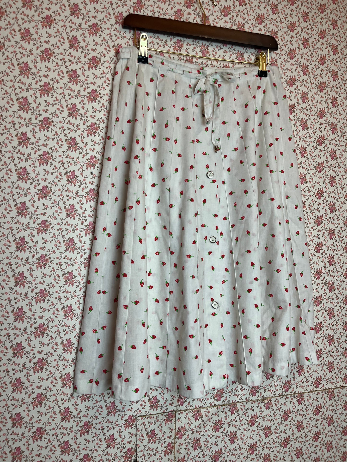 Vintage 1970s Strawberry Print Midi Skirt