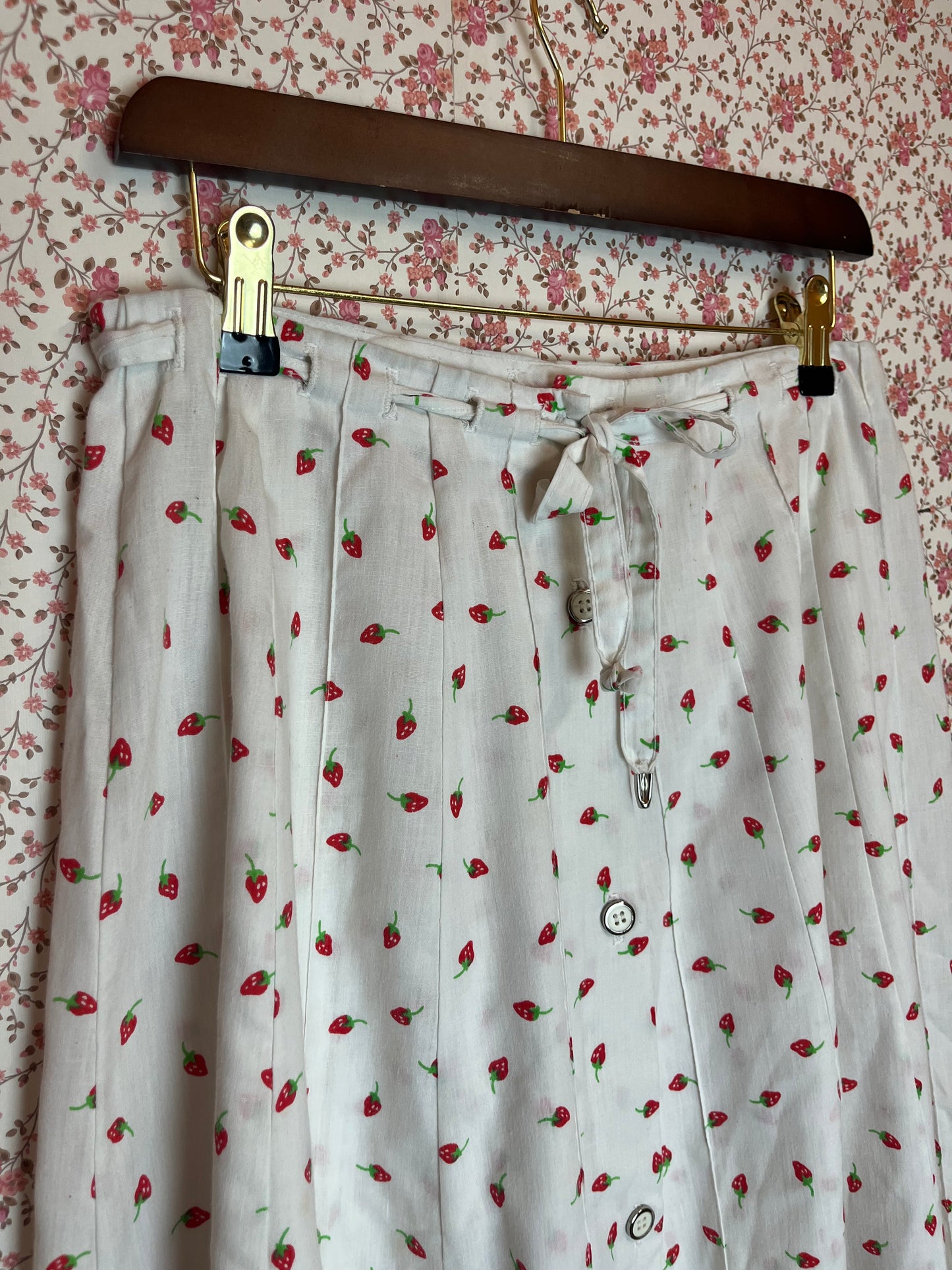Vintage 1970s Strawberry Print Midi Skirt