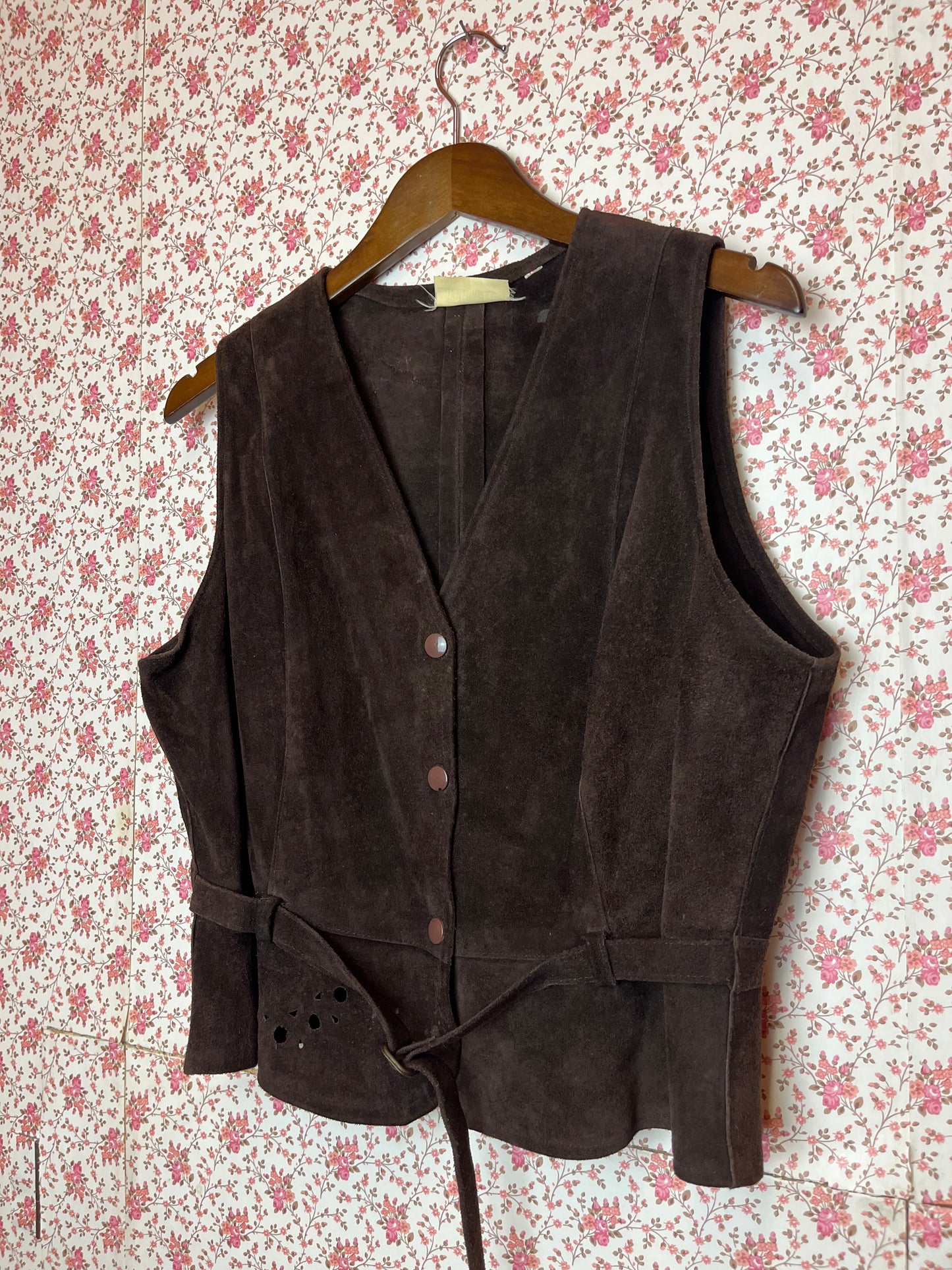 Vintage 1970s Full Brown Suede Waistcoat & Skirt Set