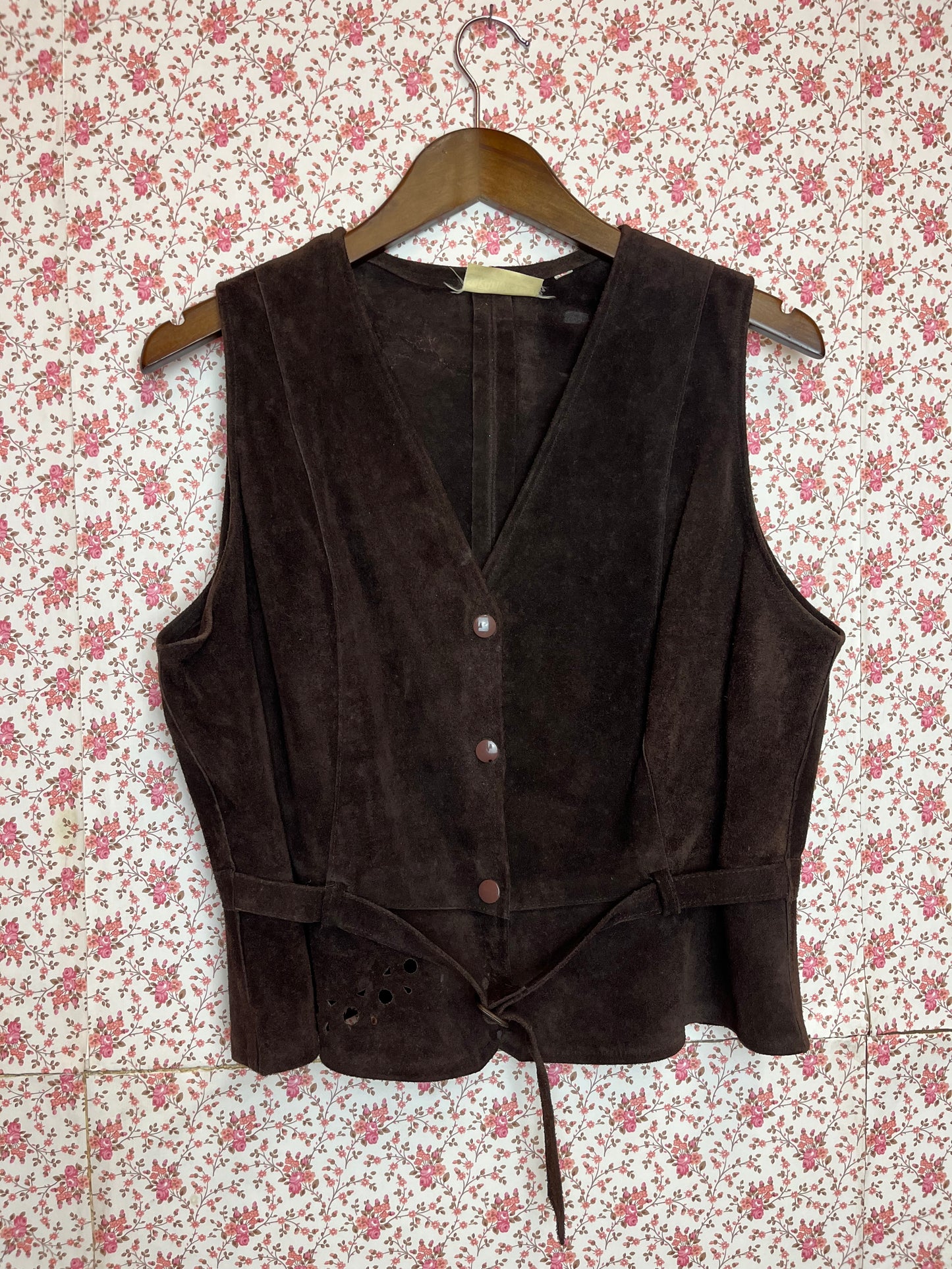 Vintage 1970s Full Brown Suede Waistcoat & Skirt Set