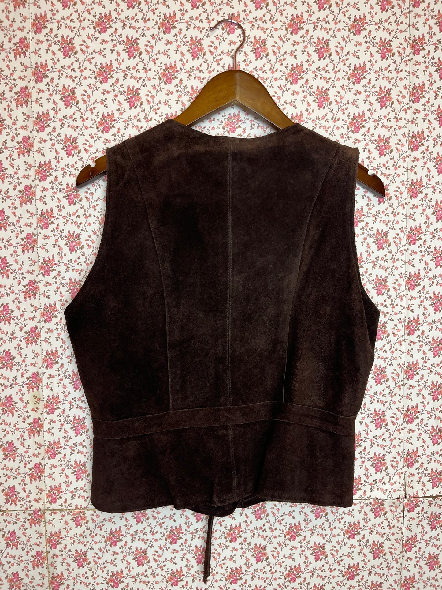 Vintage 1970s Full Brown Suede Waistcoat & Skirt Set