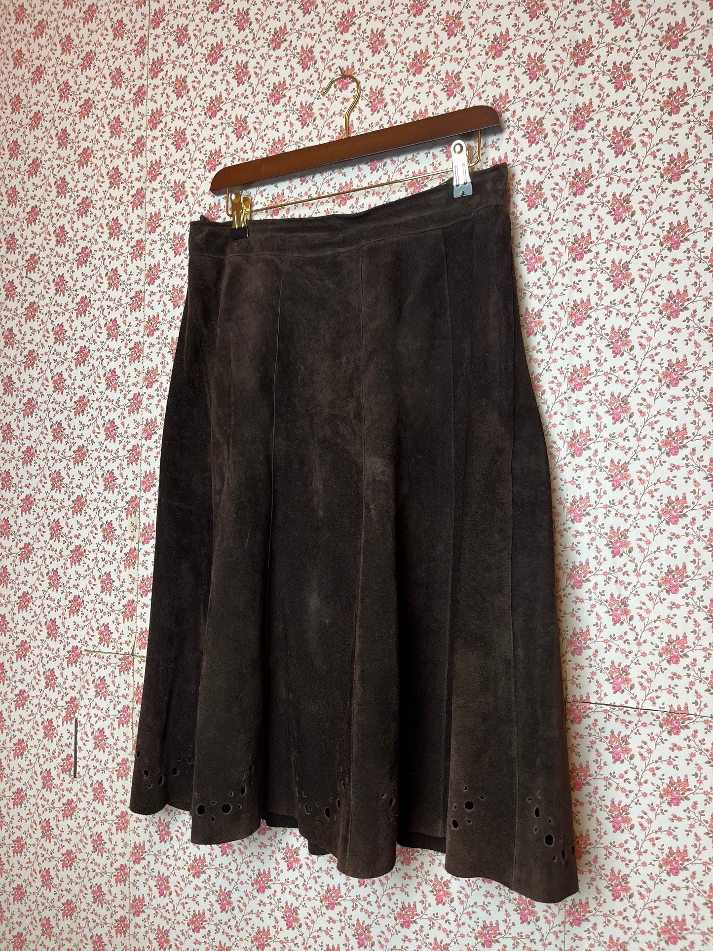 Vintage 1970s Full Brown Suede Waistcoat & Skirt Set