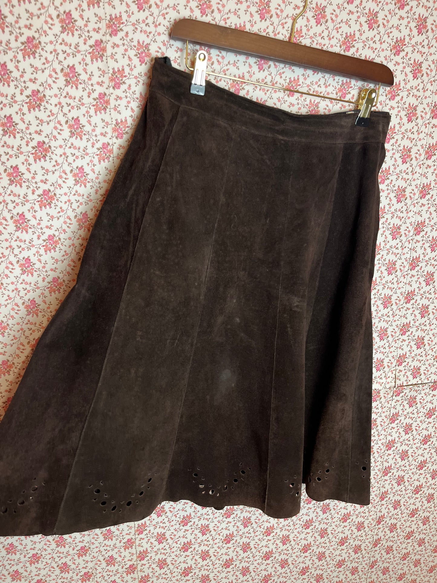 Vintage 1970s Full Brown Suede Waistcoat & Skirt Set
