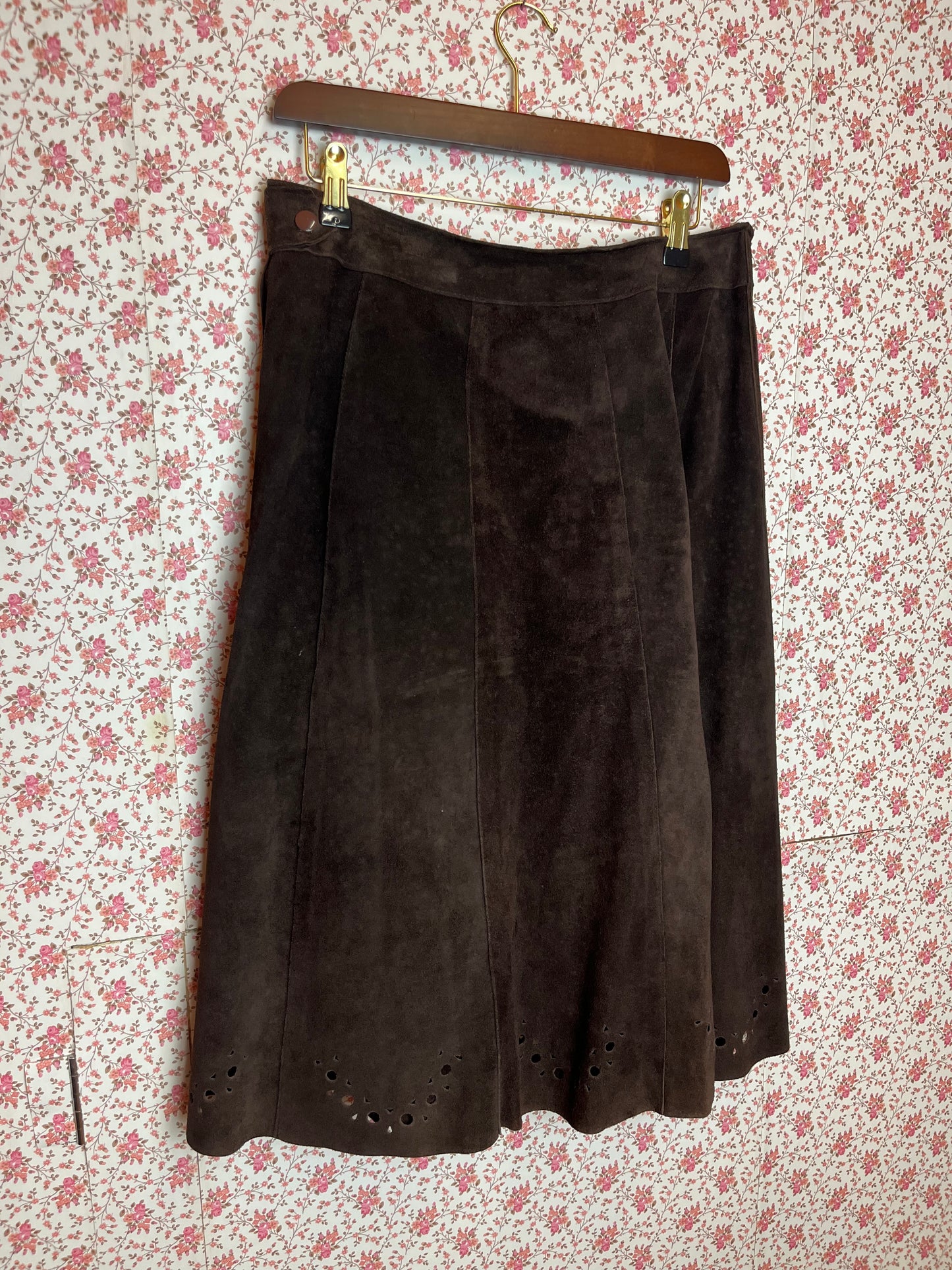 Vintage 1970s Full Brown Suede Waistcoat & Skirt Set