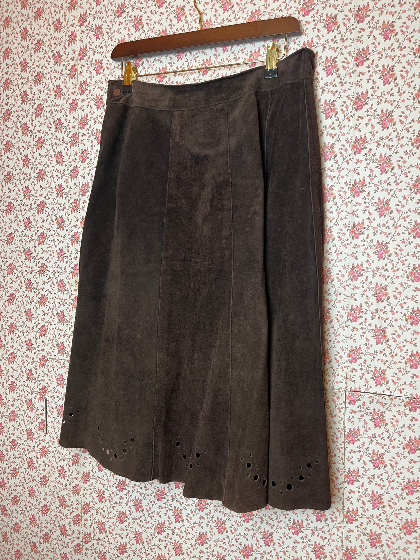 Vintage 1970s Full Brown Suede Waistcoat & Skirt Set