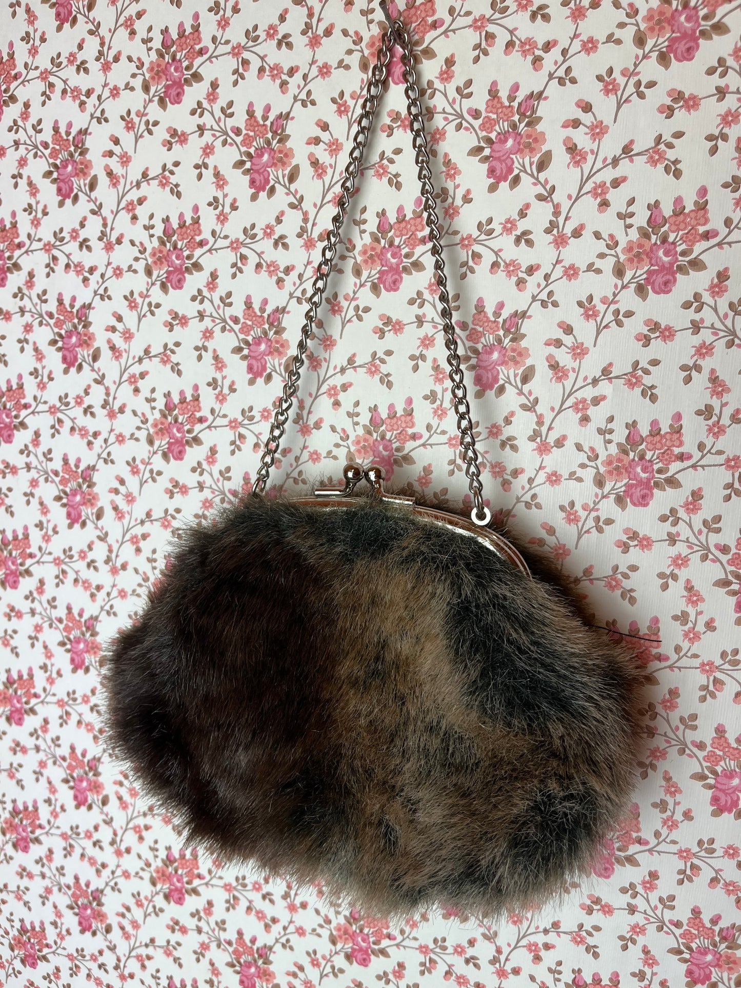 Vintage 1960s Fluffy Mini Bag with Silver Chain