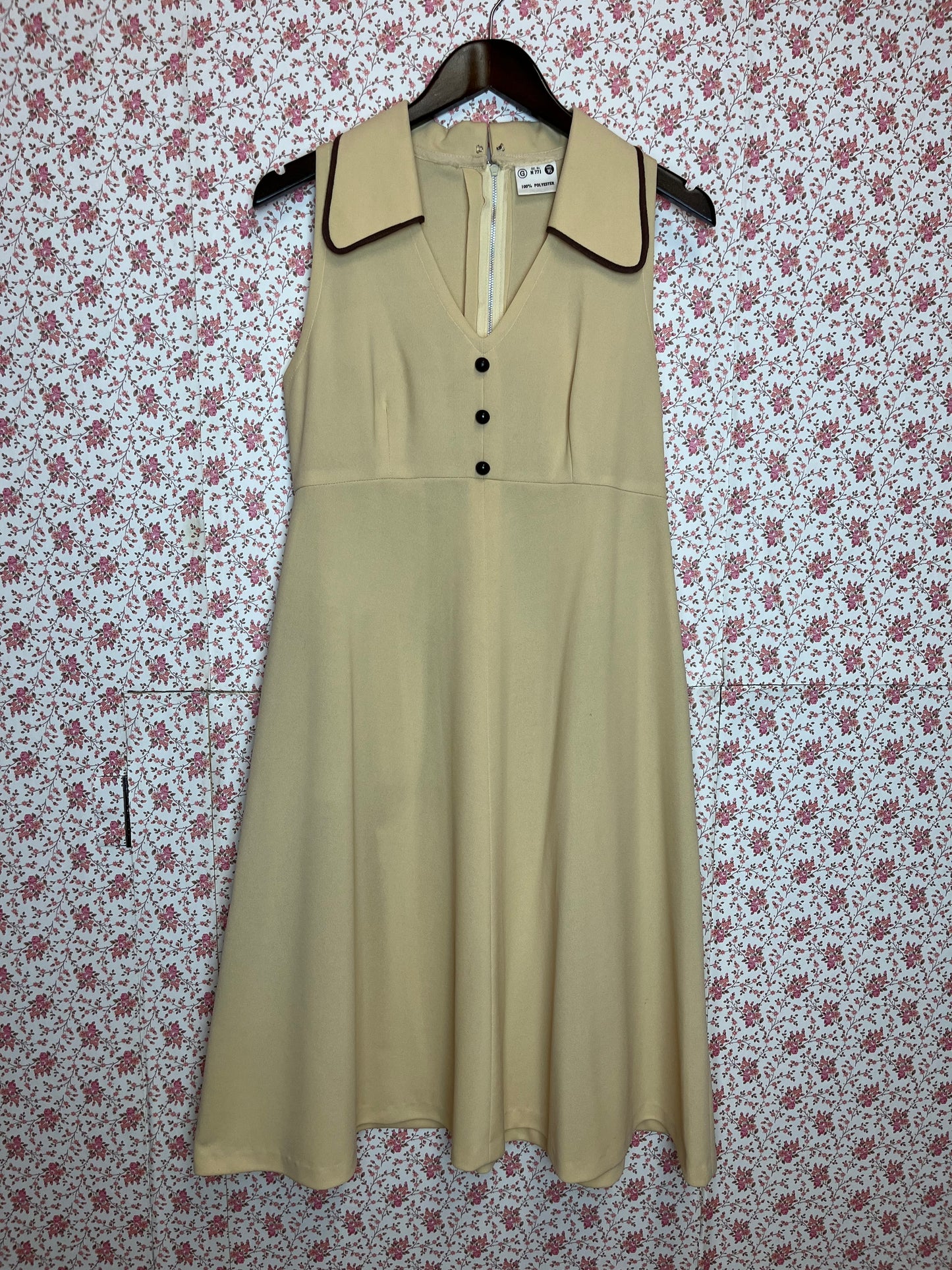 Vintage 1970s Butter Yellow Midi Tea Dress