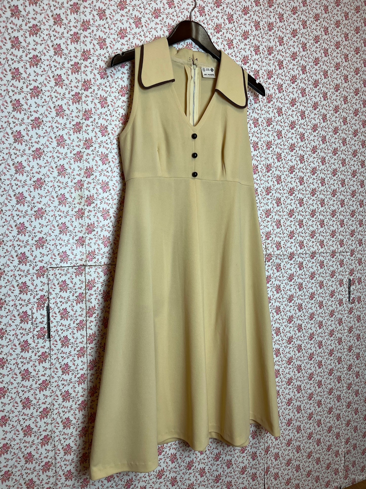 Vintage 1970s Butter Yellow Midi Tea Dress