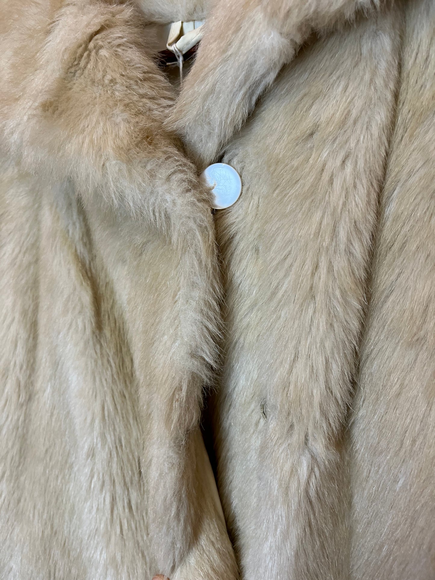 Vintage 1970s Faux Fur Champagne Long Coat