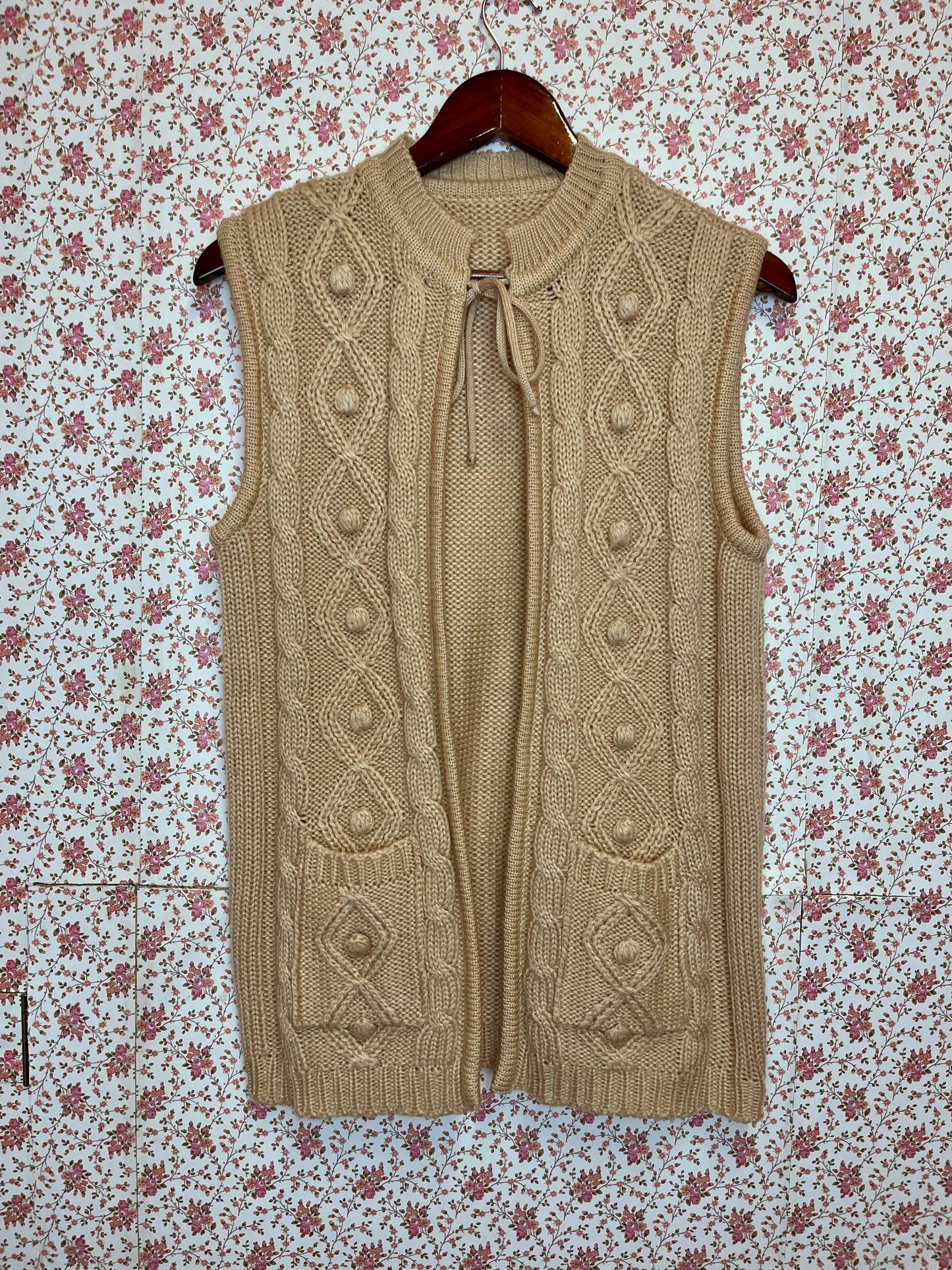 Vintage 1970s Hand Made Cable Knit Waistcoat
