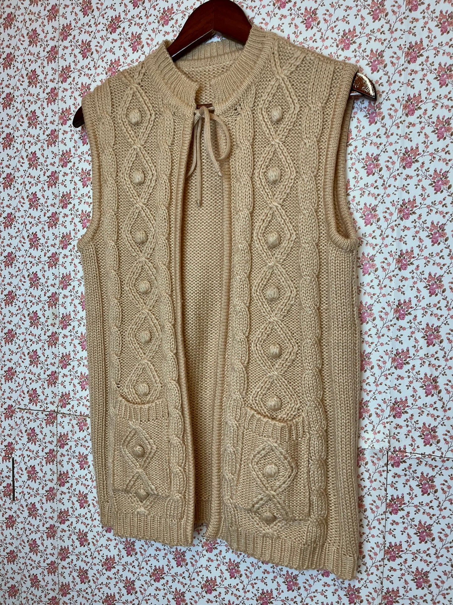 Vintage 1970s Hand Made Cable Knit Waistcoat