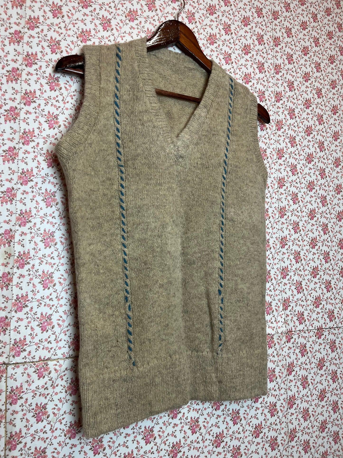 Vintage Hand Made Wool V Neck Waistcoat