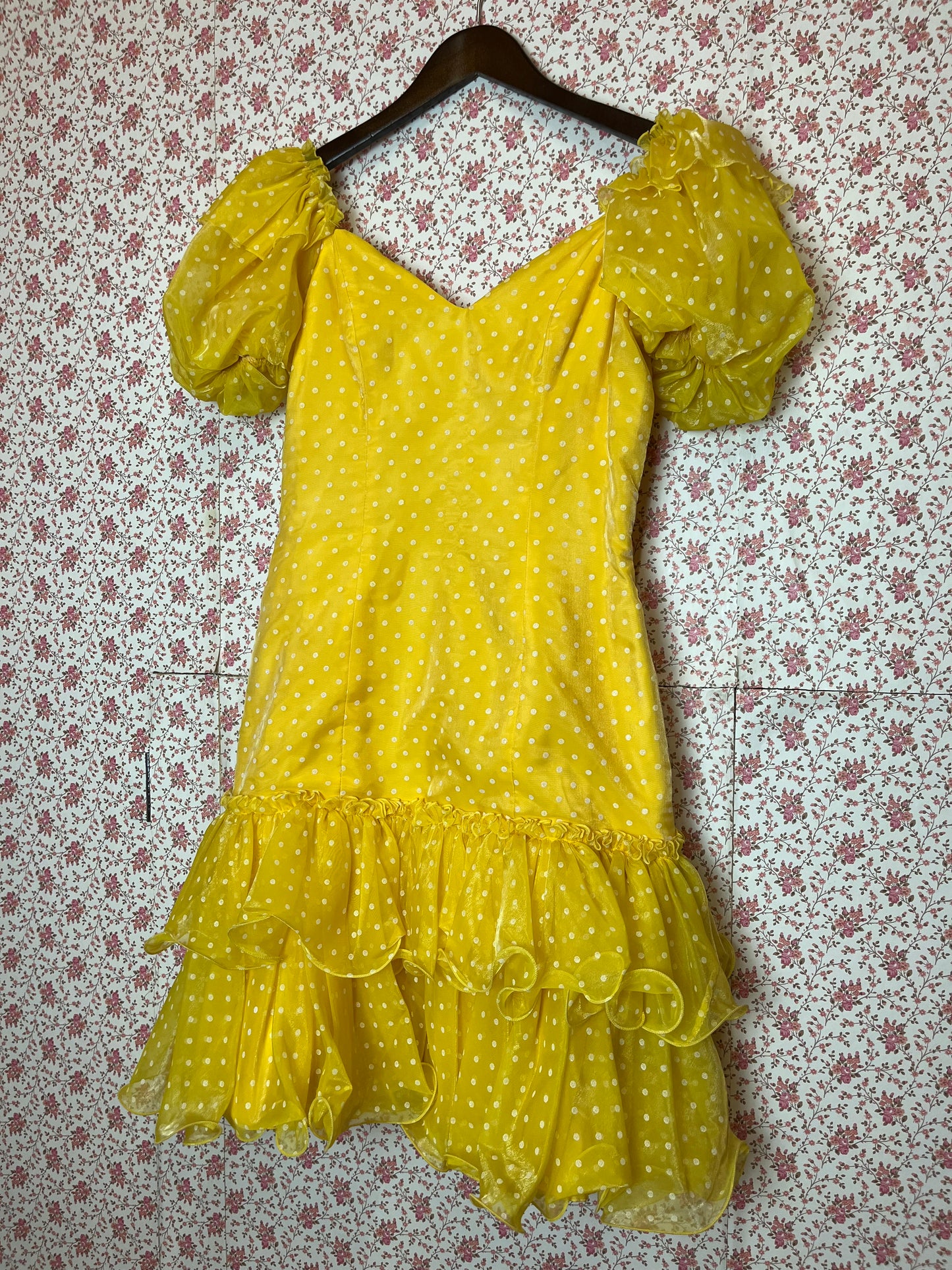 Vintage 1980s John Charles Yellow Polka Dot Ra Ra Dress