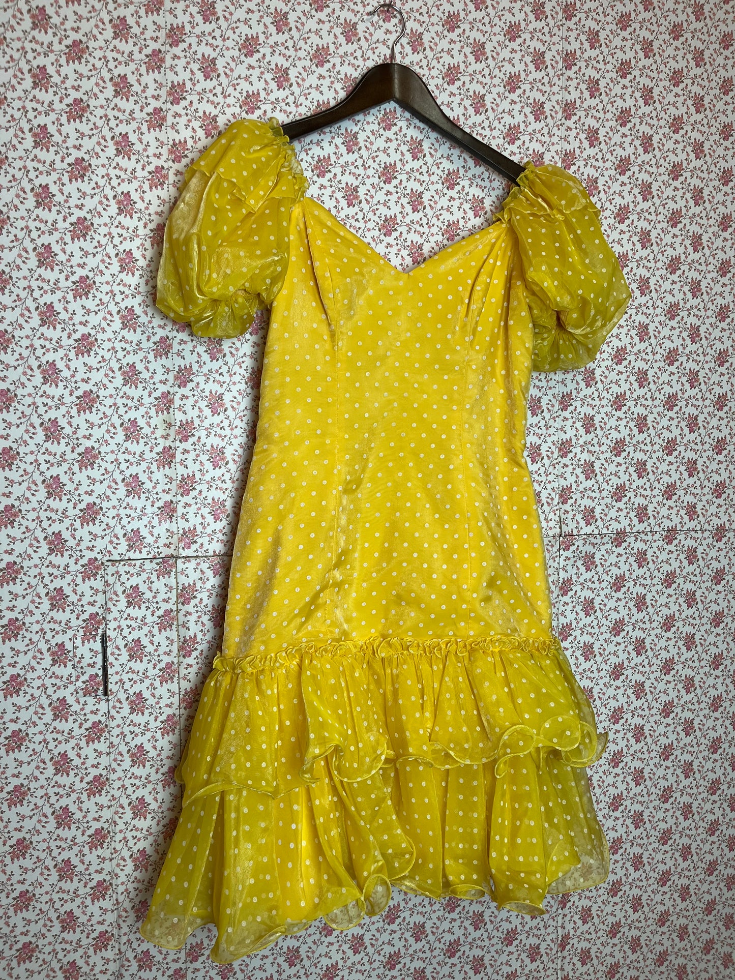 Vintage 1980s John Charles Yellow Polka Dot Ra Ra Dress