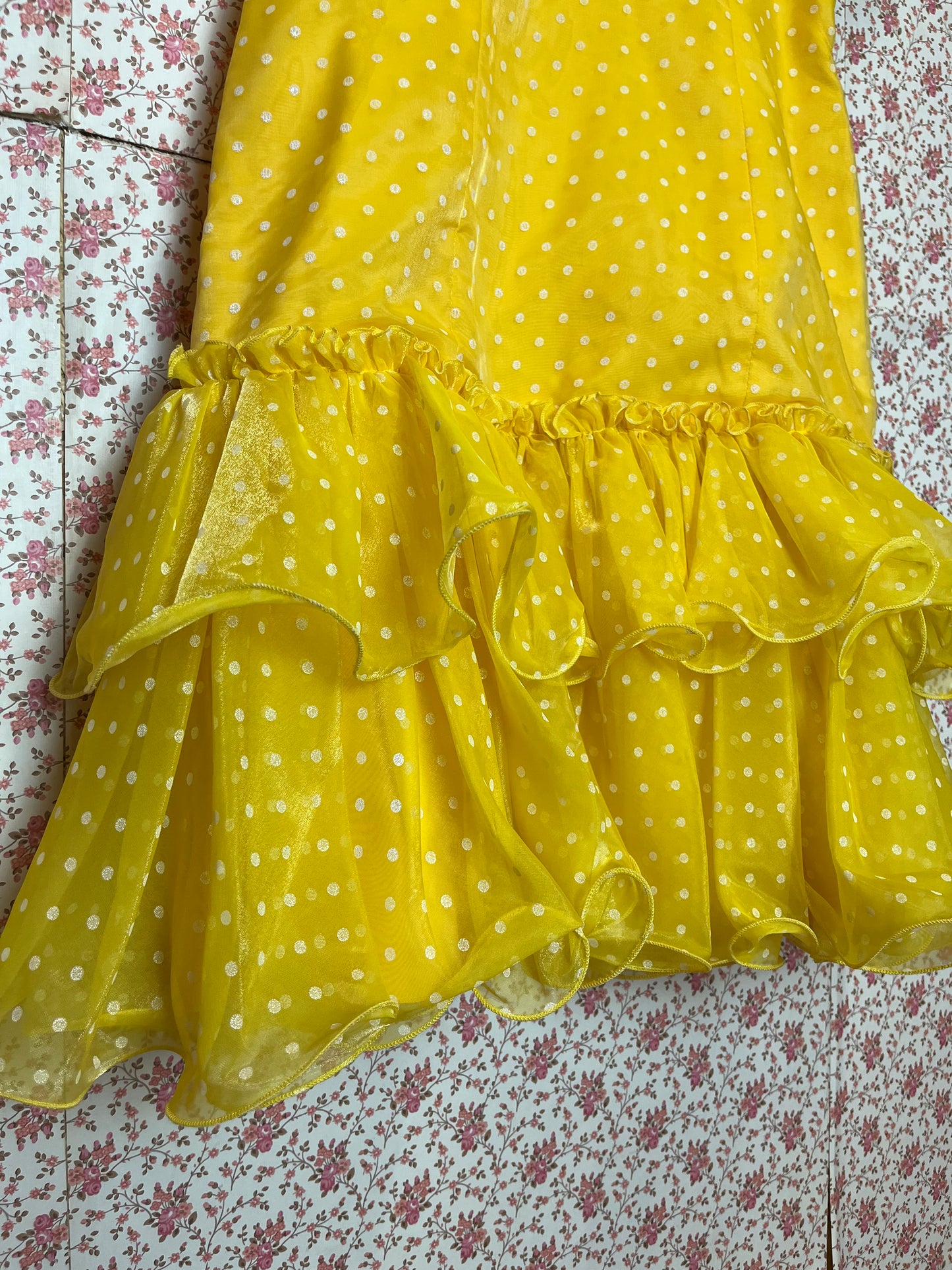 Vintage 1980s John Charles Yellow Polka Dot Ra Ra Dress
