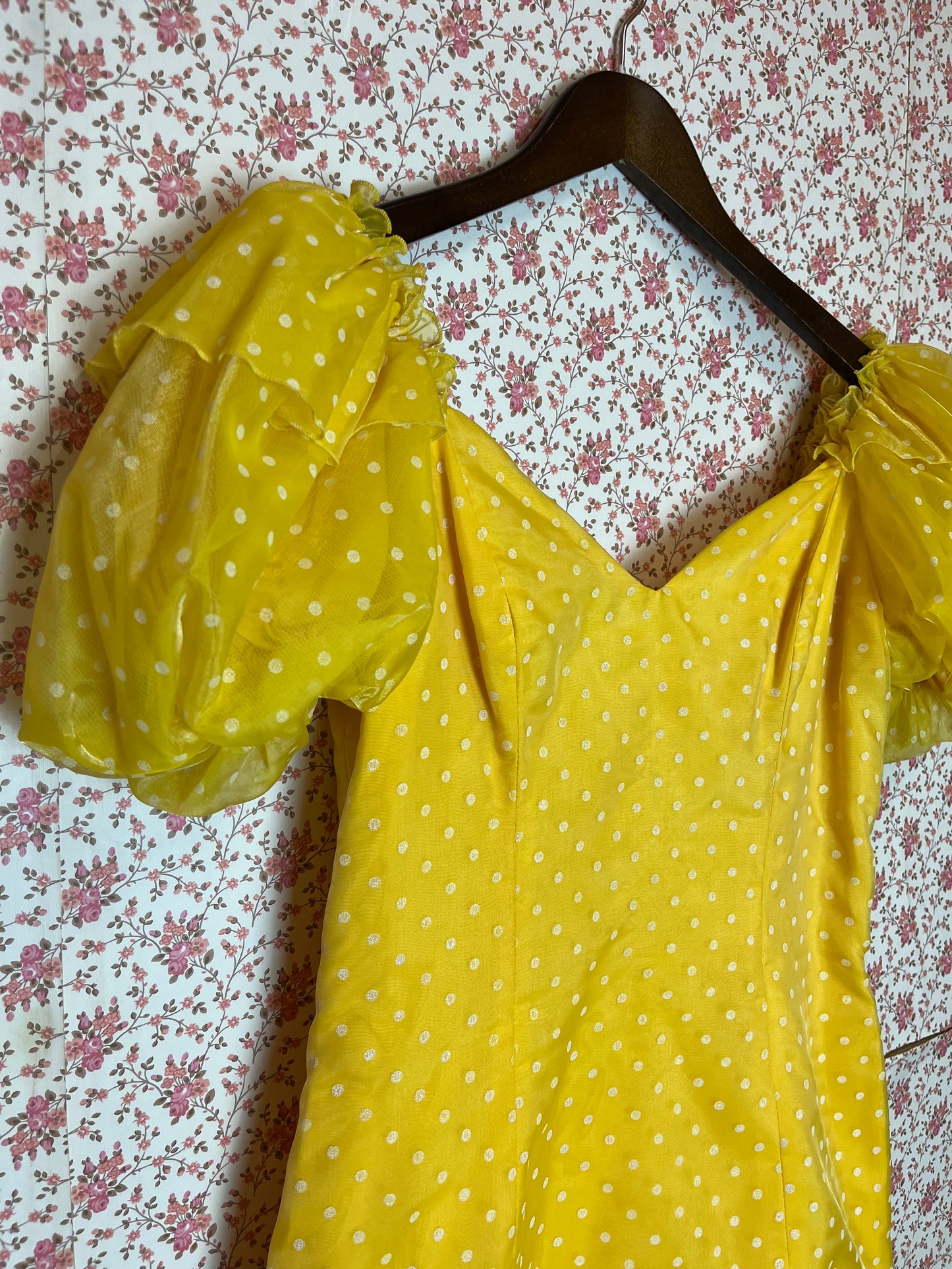 Vintage 1980s John Charles Yellow Polka Dot Ra Ra Dress