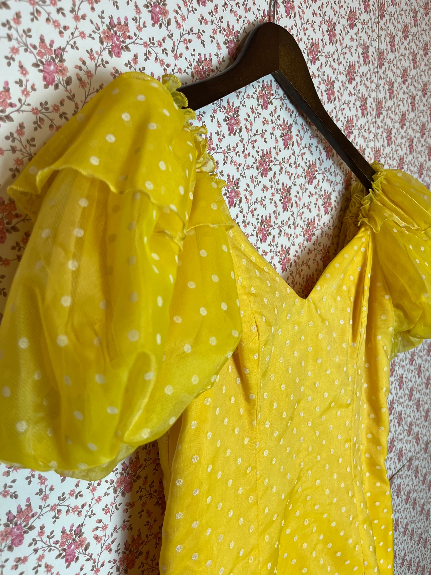 Vintage 1980s John Charles Yellow Polka Dot Ra Ra Dress