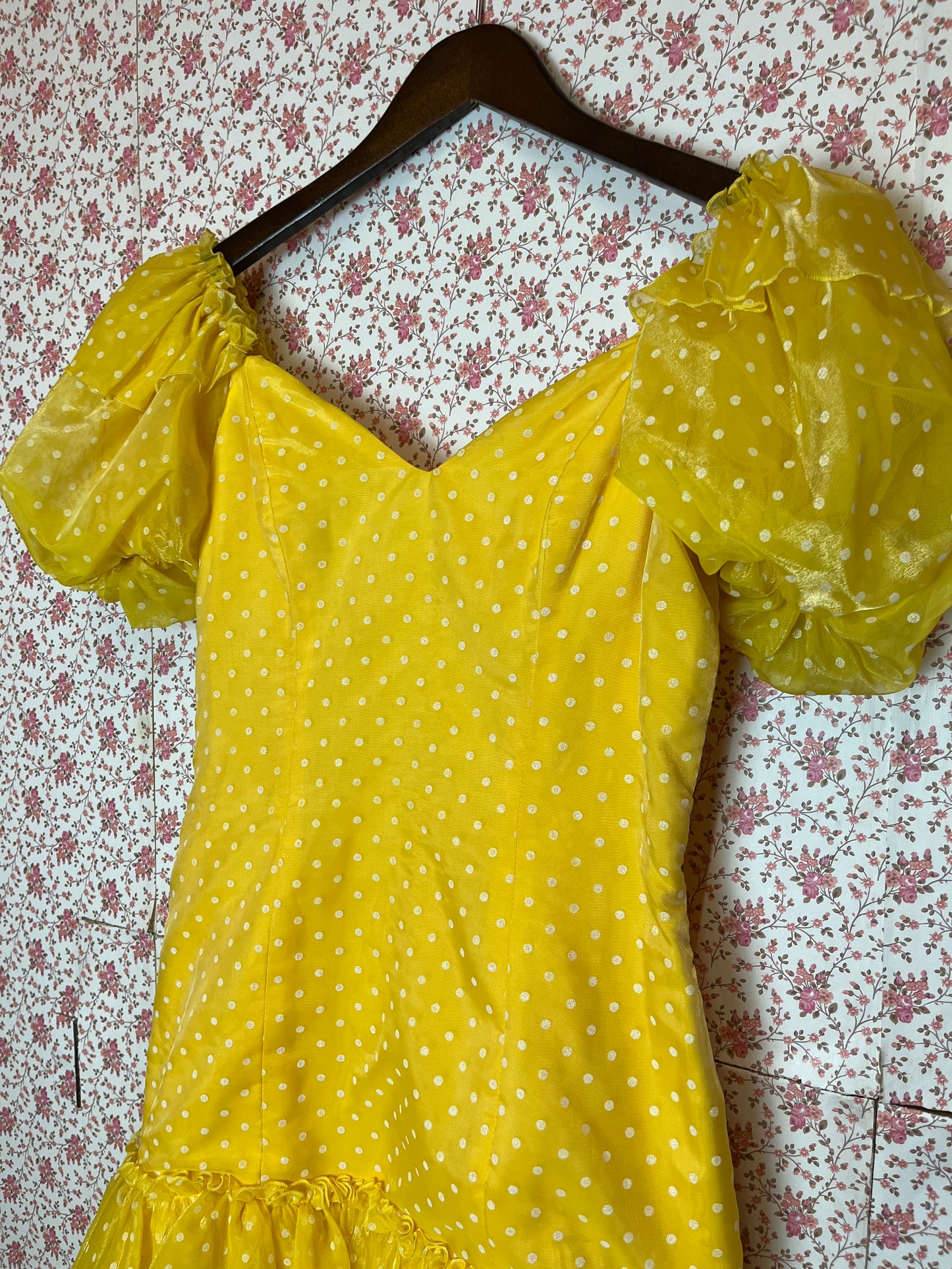 Vintage 1980s John Charles Yellow Polka Dot Ra Ra Dress