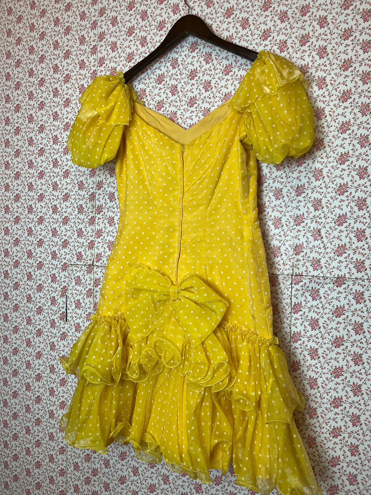 Vintage 1980s John Charles Yellow Polka Dot Ra Ra Dress