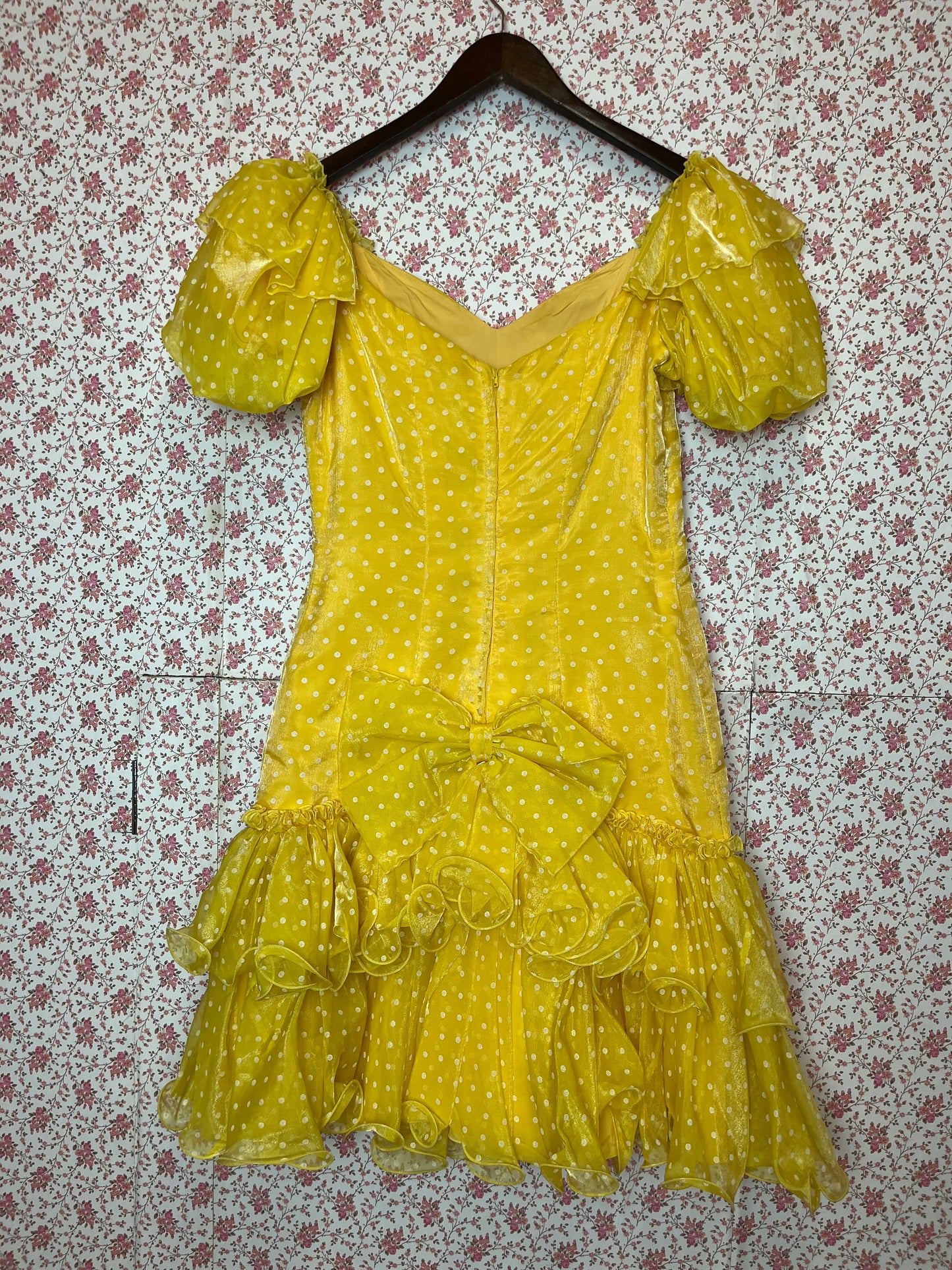 Vintage 1980s John Charles Yellow Polka Dot Ra Ra Dress