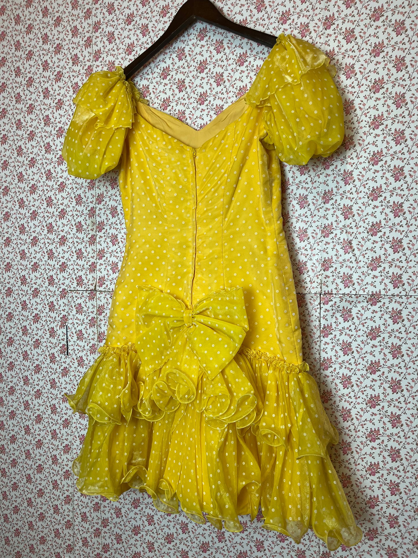Vintage 1980s John Charles Yellow Polka Dot Ra Ra Dress