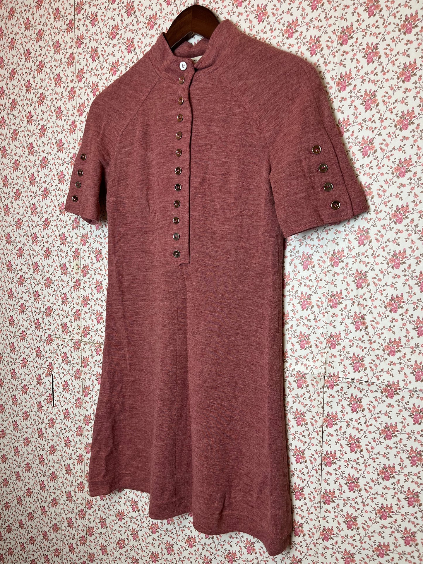 Vintage 1960s Red Marl Jersey T-Shirt Dress with Buttons