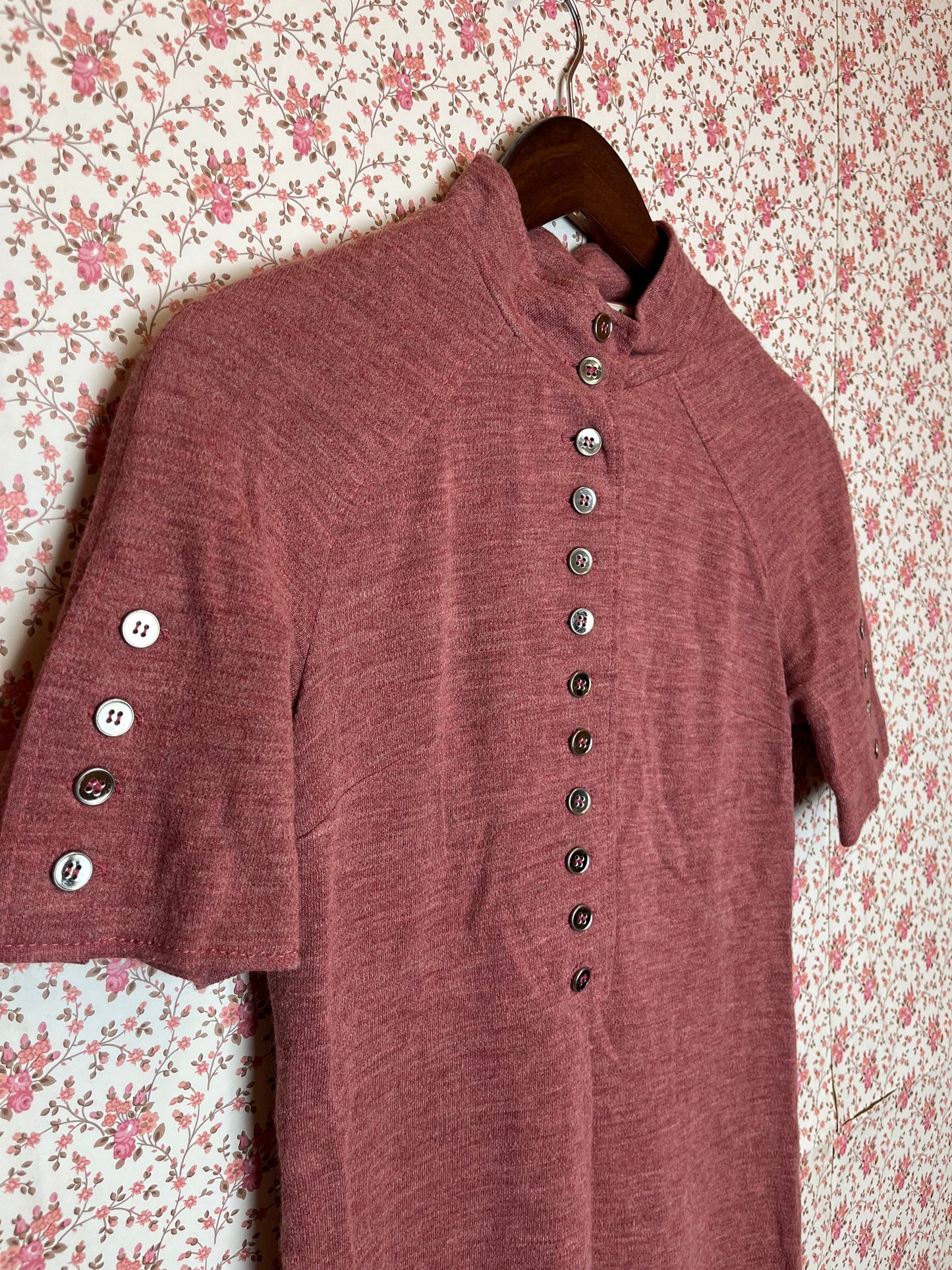 Vintage 1960s Red Marl Jersey T-Shirt Dress with Buttons