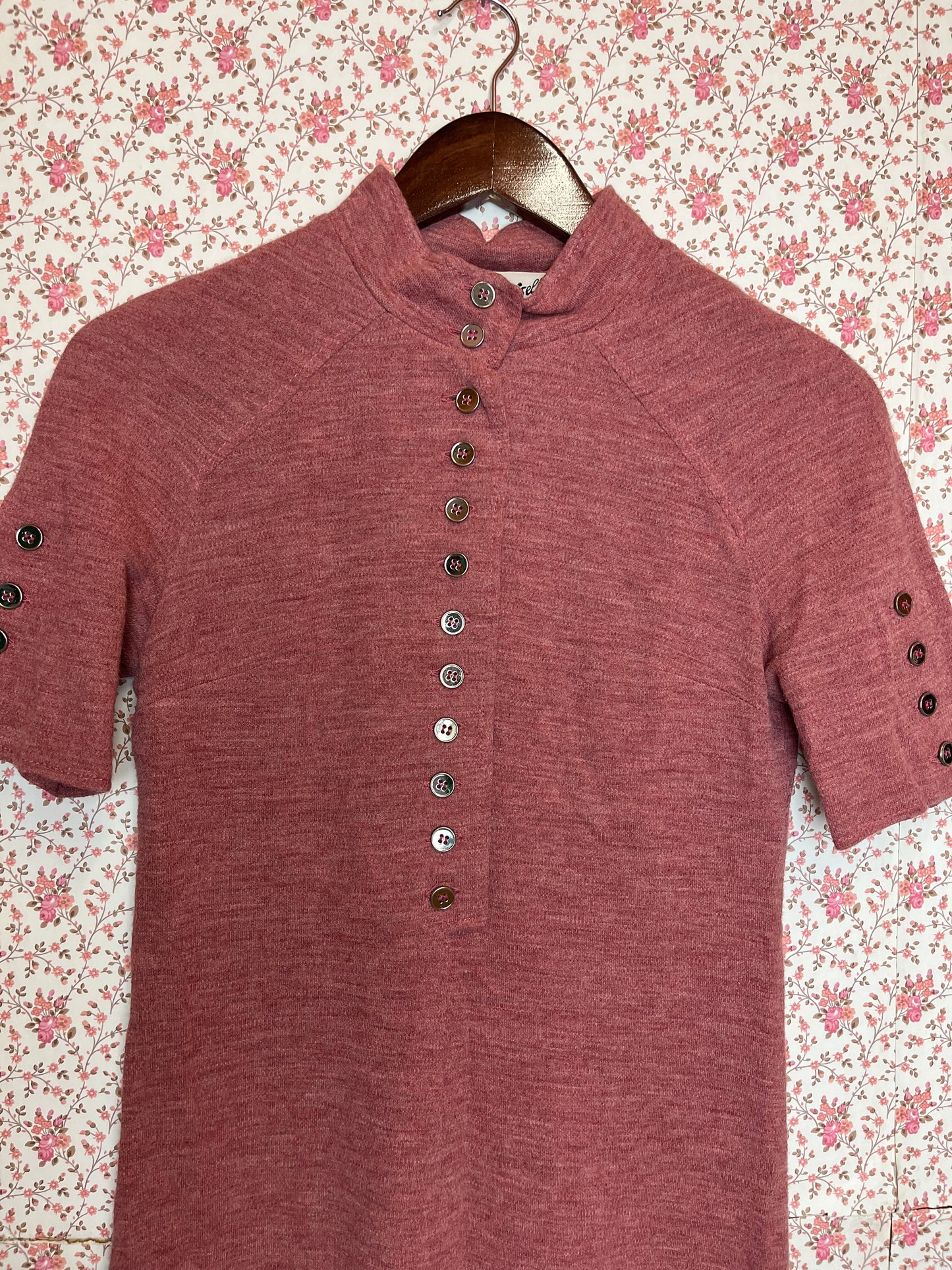 Vintage 1960s Red Marl Jersey T-Shirt Dress with Buttons