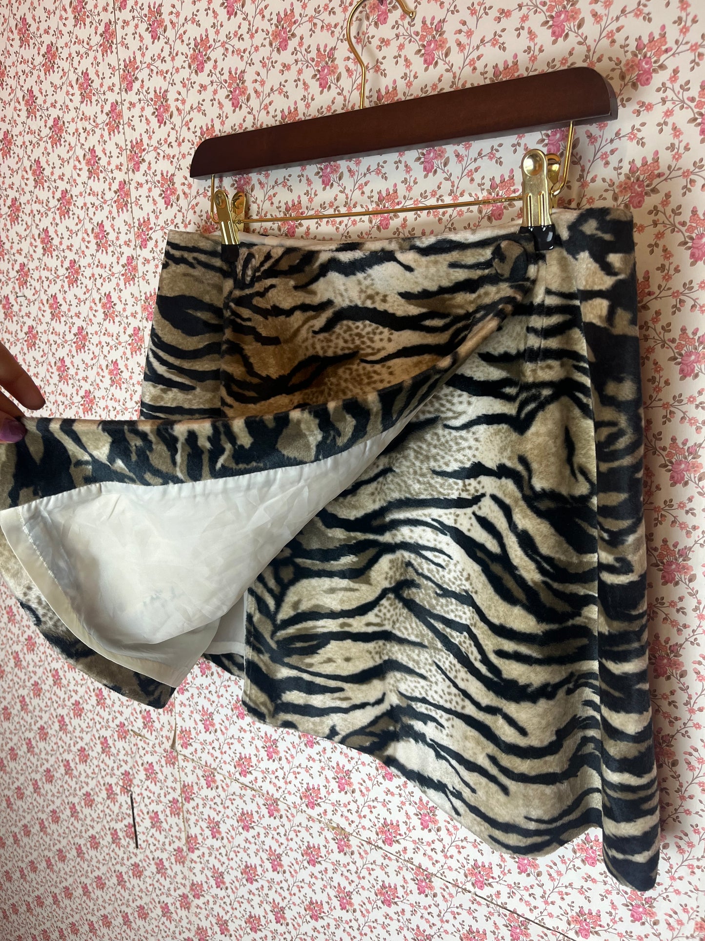 Vintage 1990s Zebra Faux Fur Mini Skirt