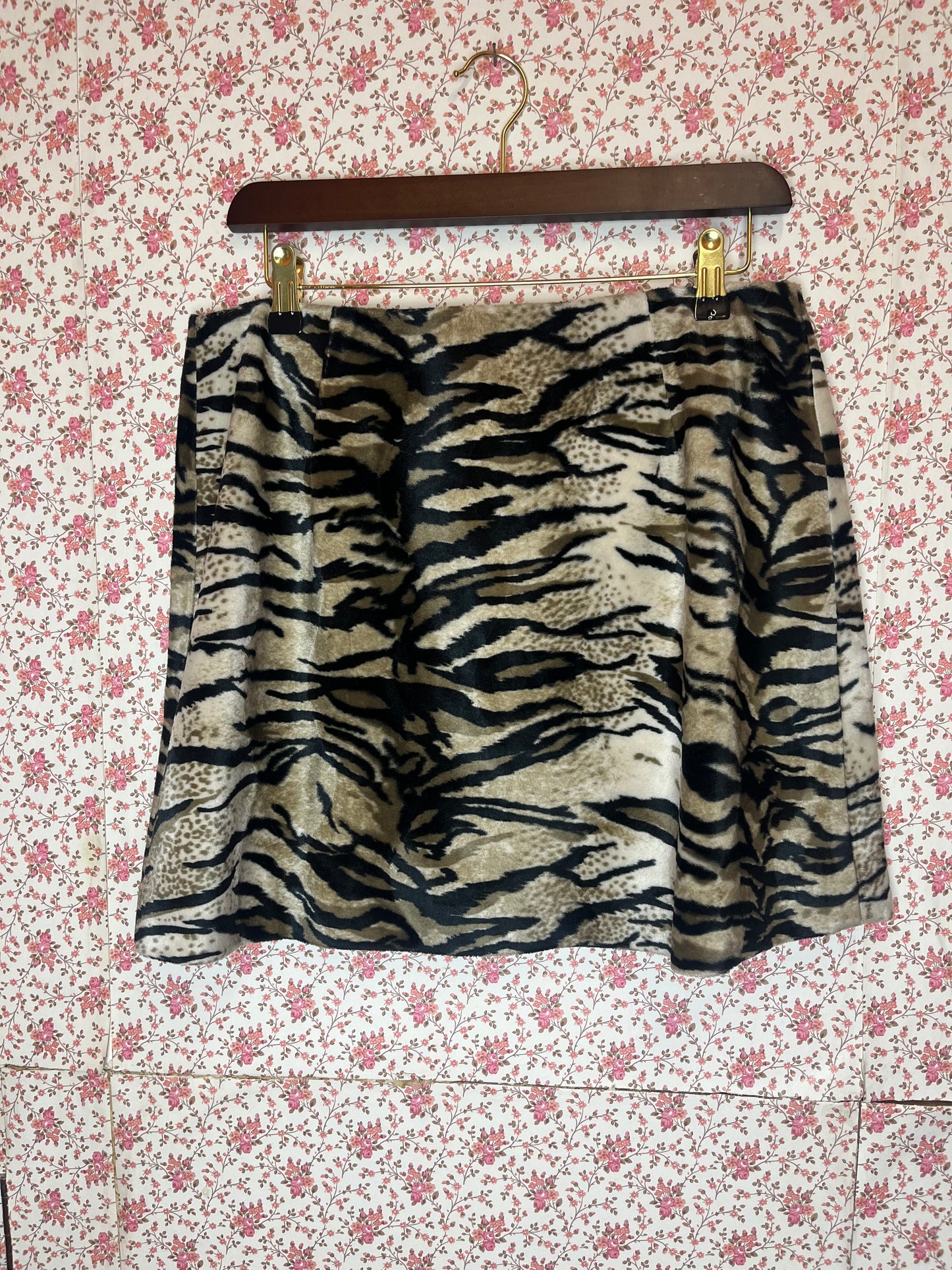 Vintage 1990s Zebra Faux Fur Mini Skirt
