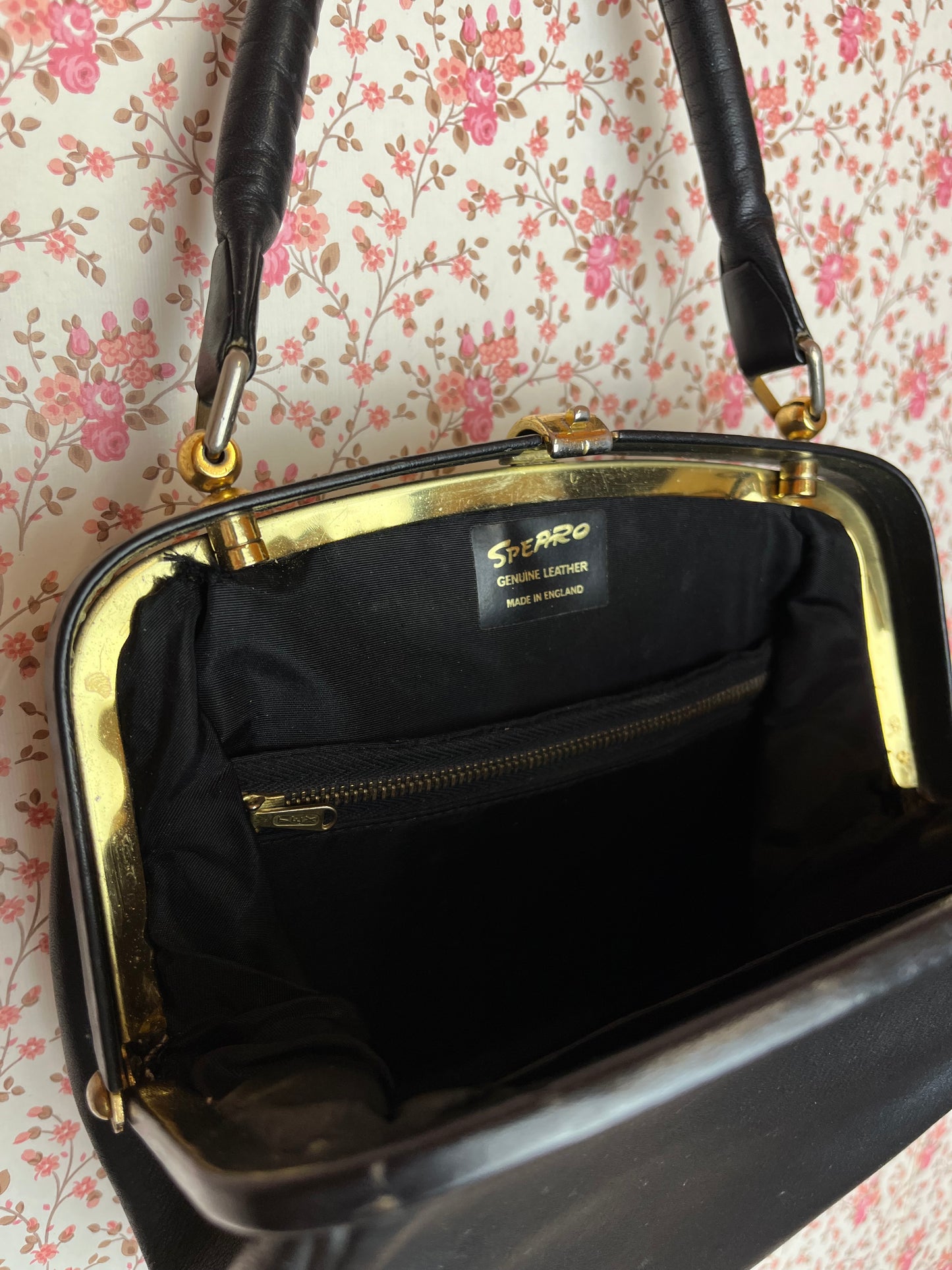 Vintage 1960s Black Leather Hand Bag